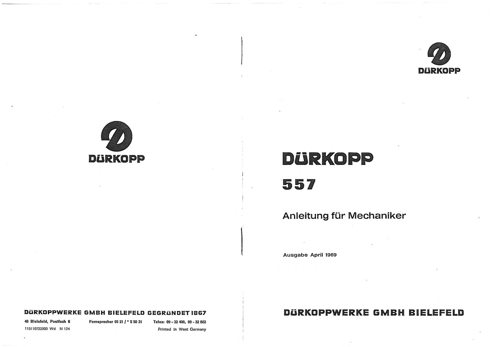 Duerkopp Adler 557 Service Manual