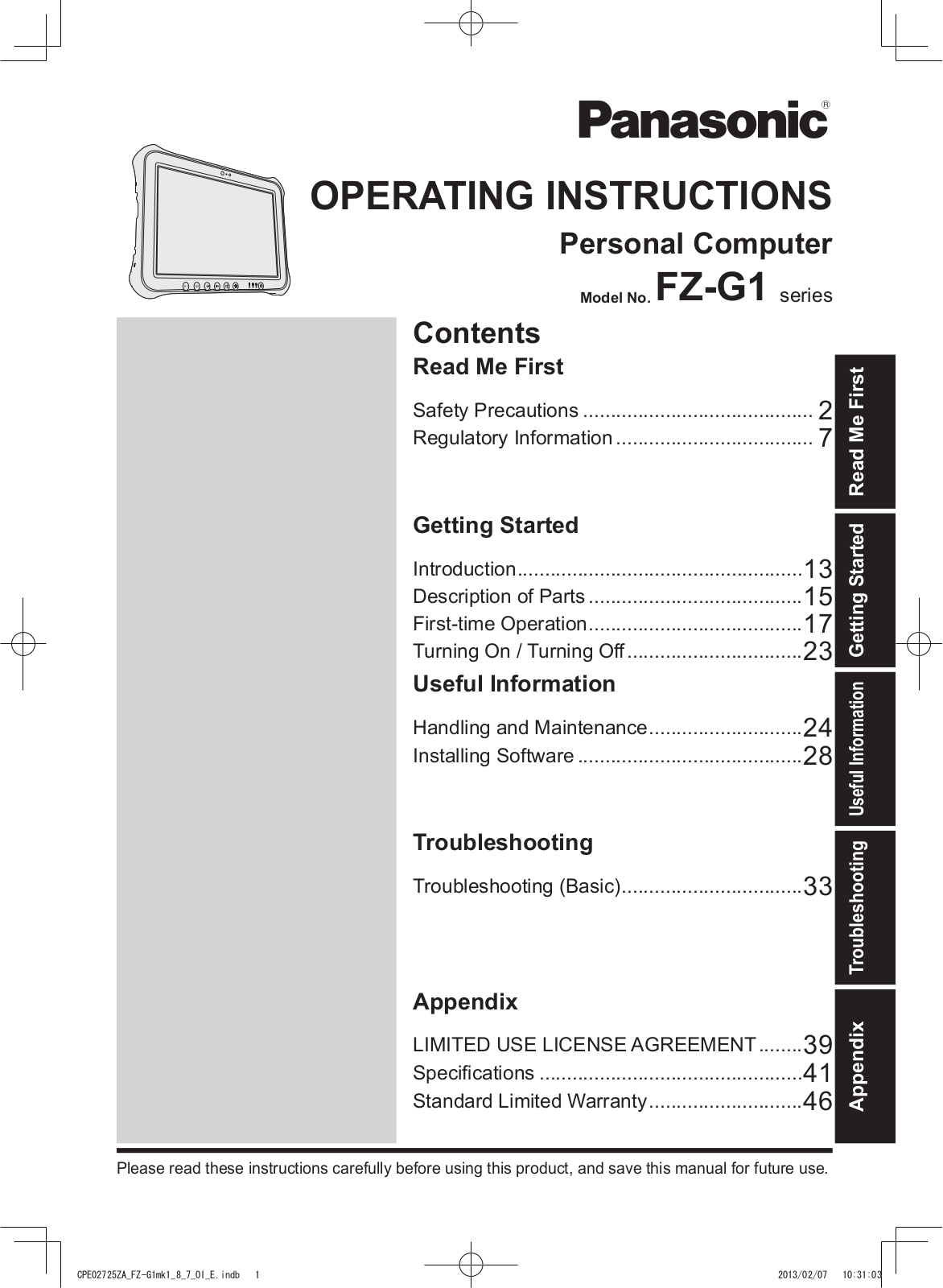 Panasonic FZG1ACHGXLM User Manual