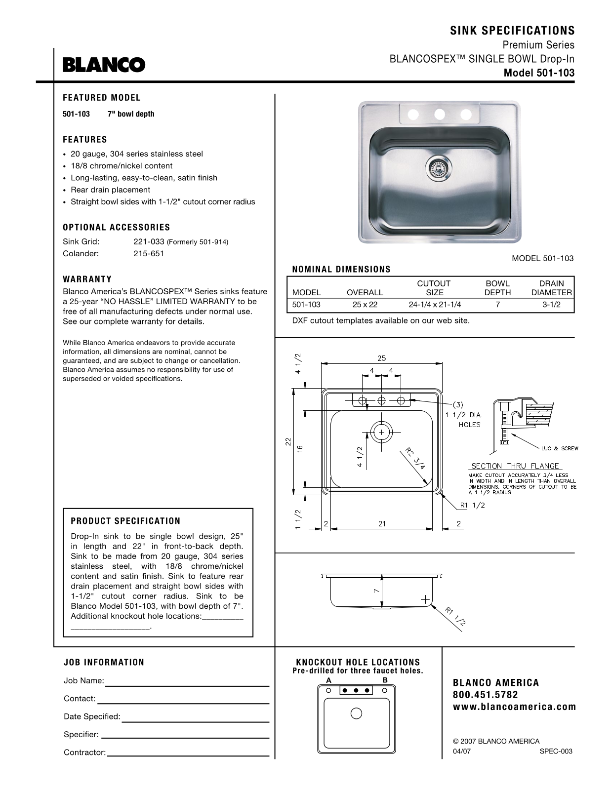 Blanco 501-103 User Manual