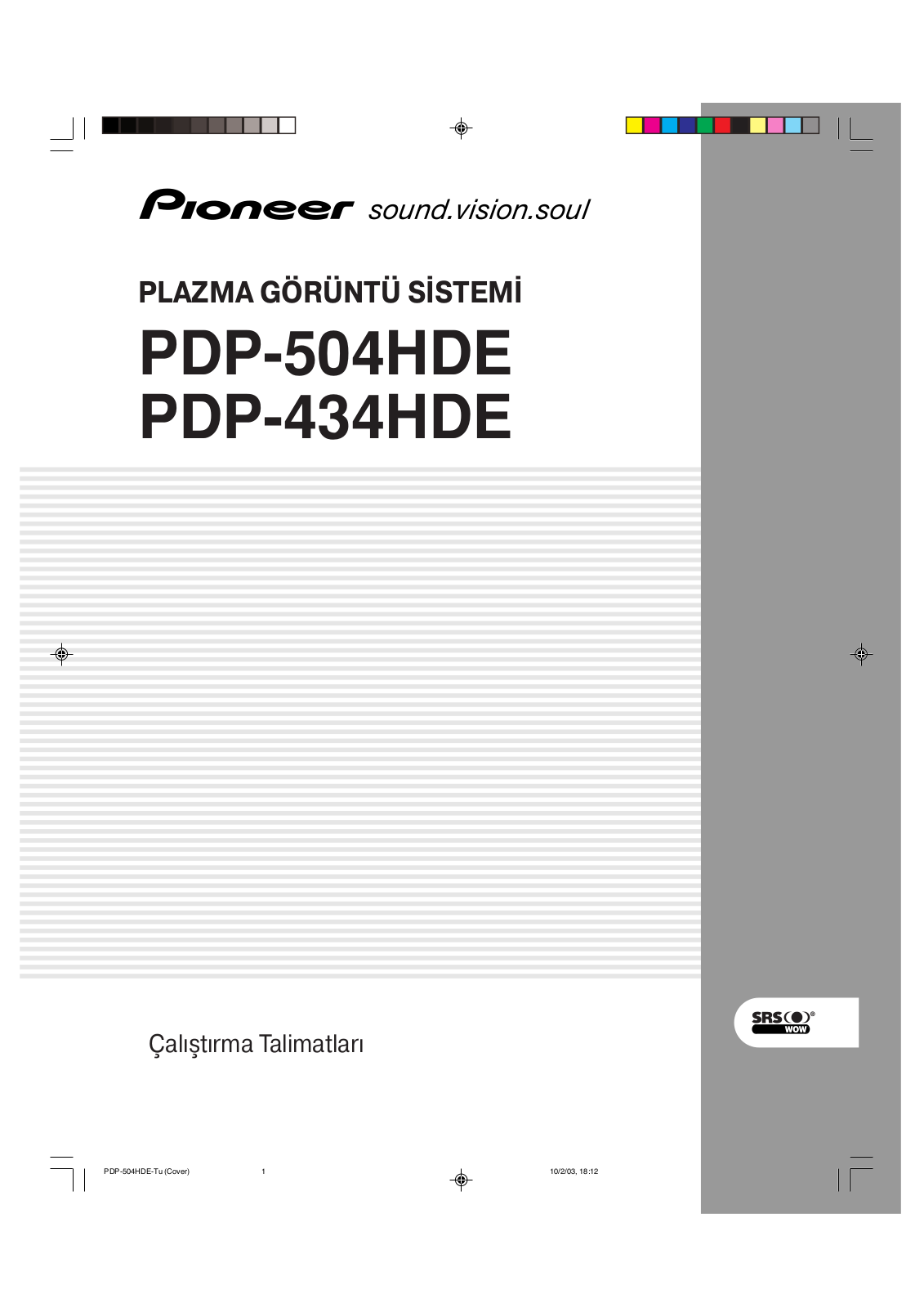 Pioneer PDP-504HDE, PDP-434HDE User Manual