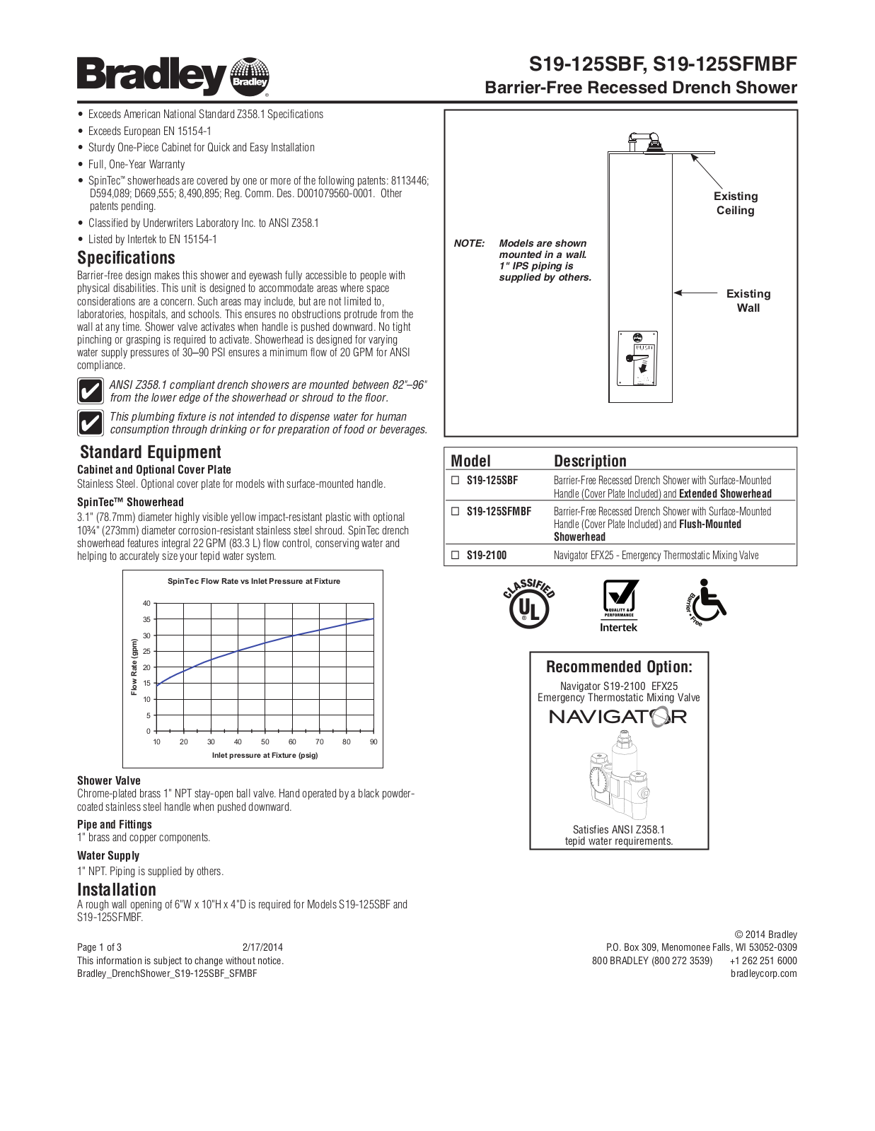 Bradley Corporation S19-125SBF, S19-125SFMBF User Manual