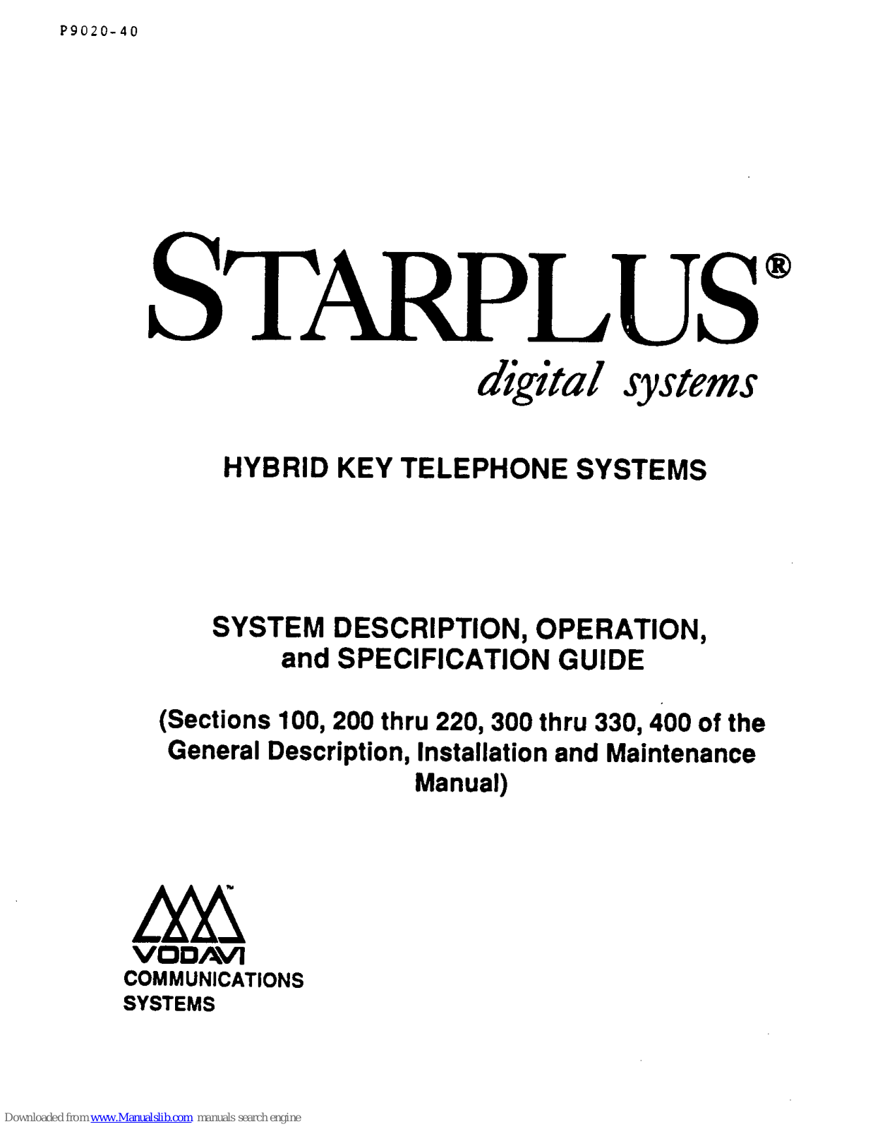 Vodavi StarPlus SPD 1428, StarPlus SPD 2856 Description, Operating & Specification Manual - ManualMachine.com