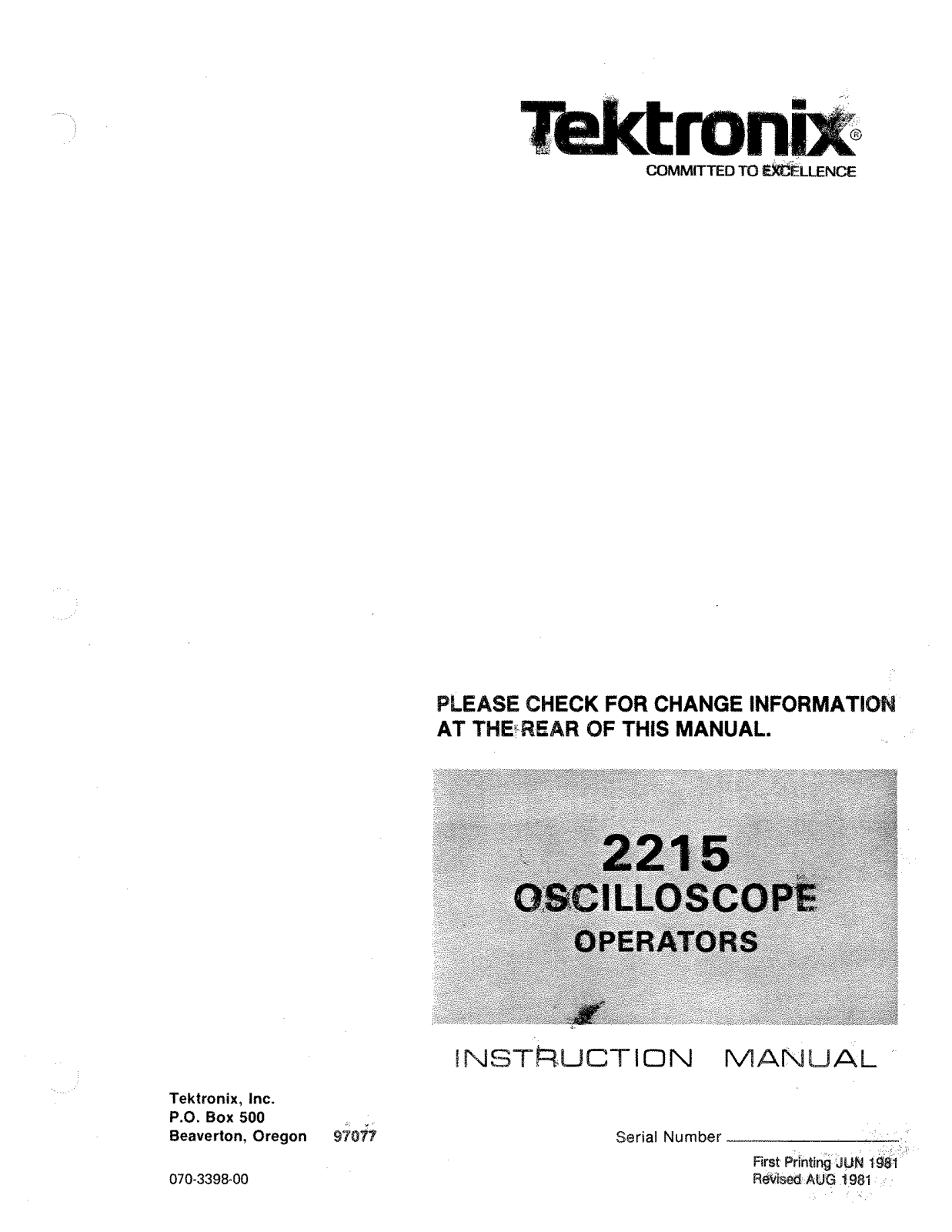 Tektronix 2215 User Manual