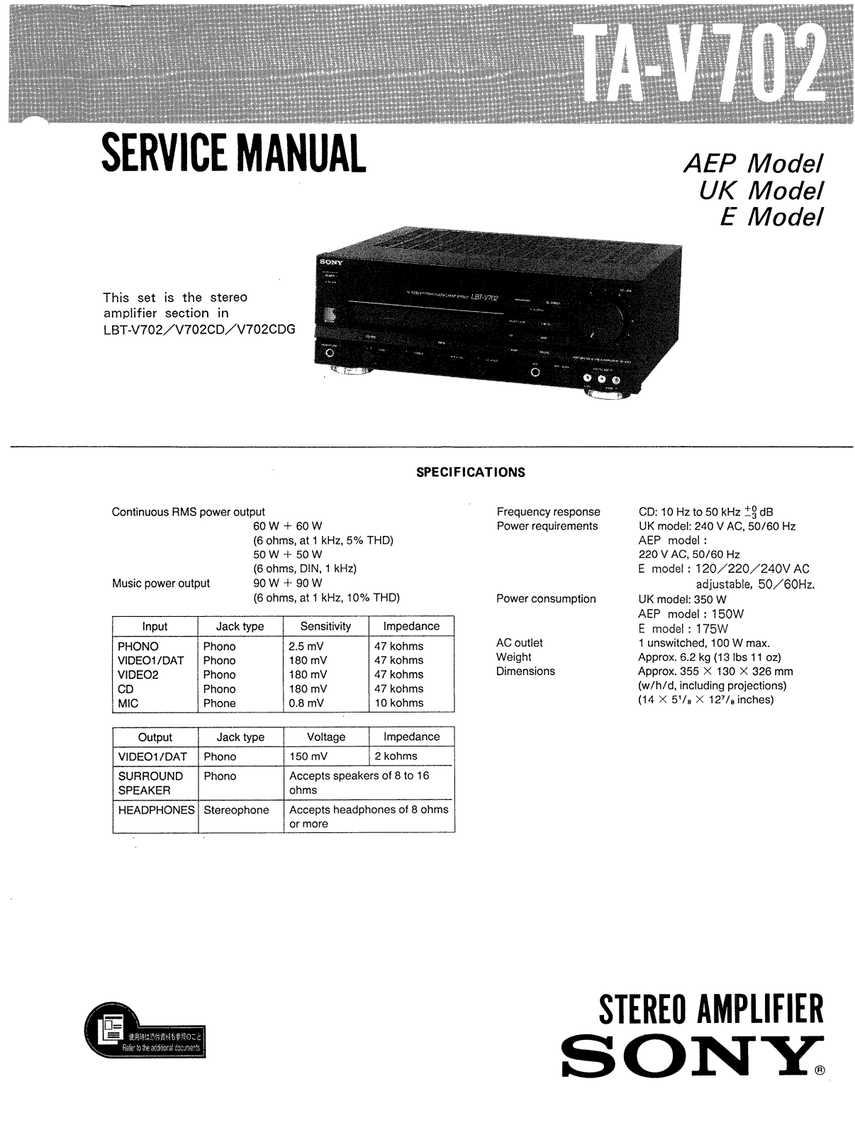 Sony TAV-702 Service manual