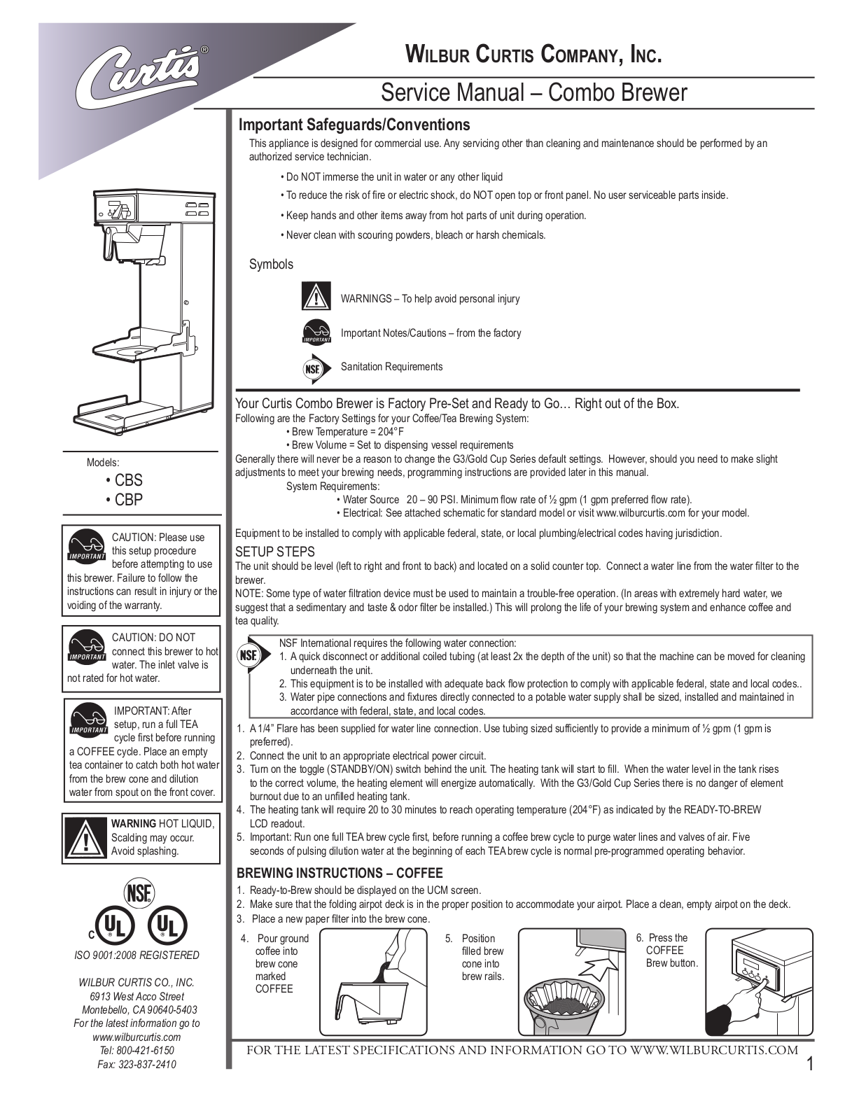 Wilbur Curtis CBP User Manual