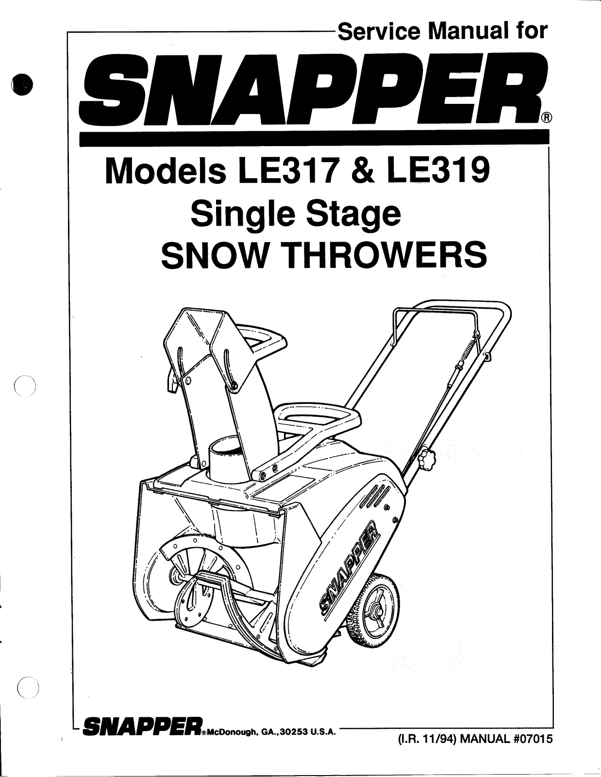 Snapper LE319, LE317 User Manual