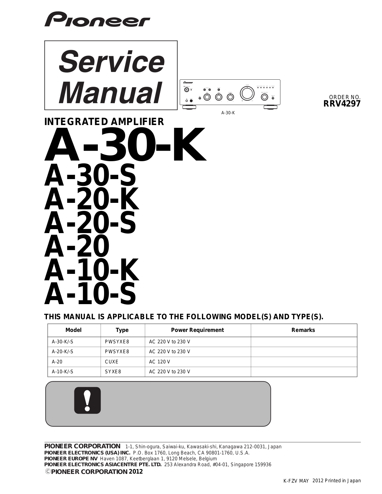 Pioneer a-10-k, 20-k, 30-k Service Manual