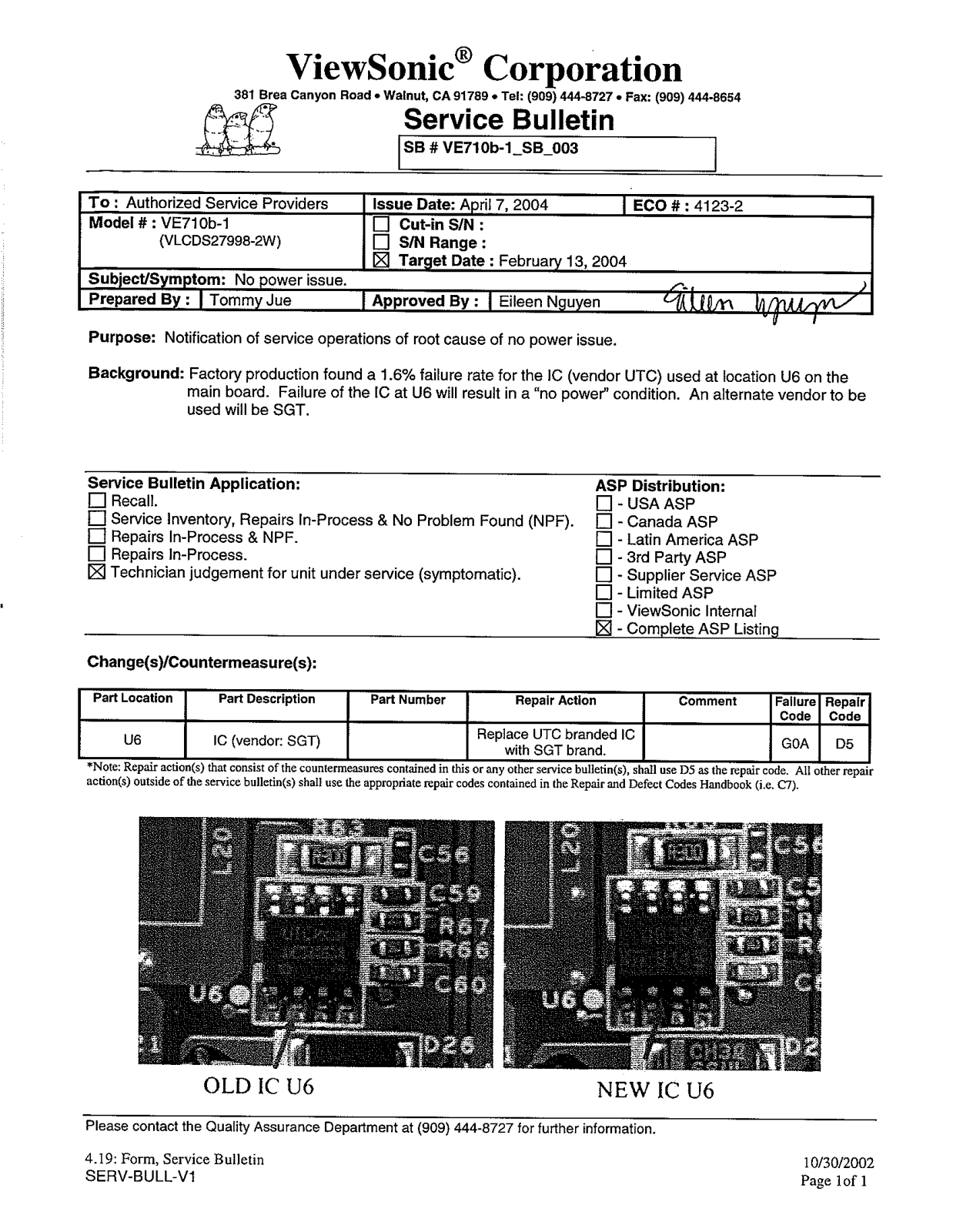 Viewsonic VE710B-1 Service Bulletin 003