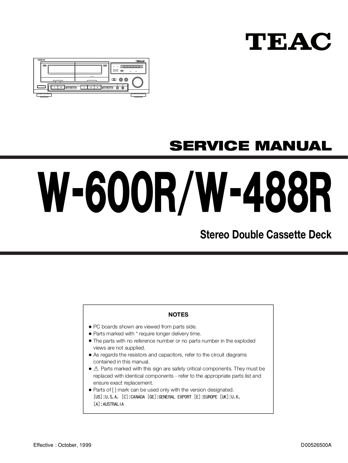 Teac W-600-R Service Manual