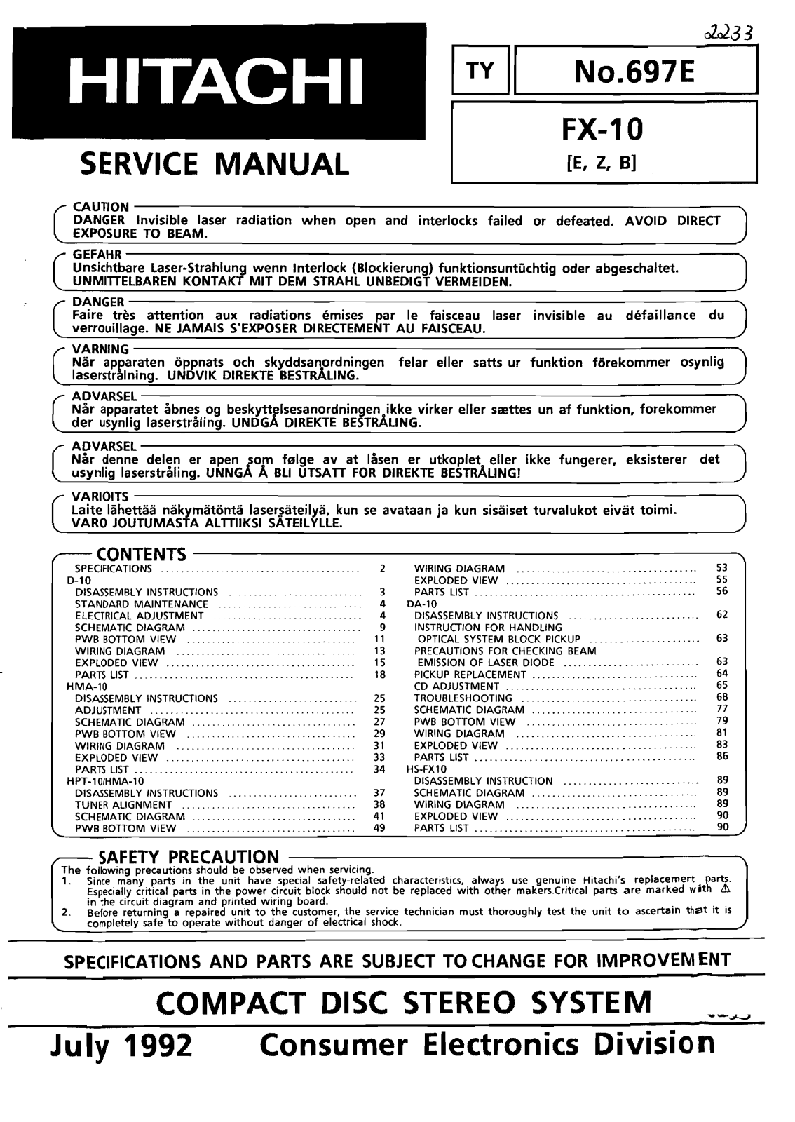 Hitachi FX-10 Service Manual