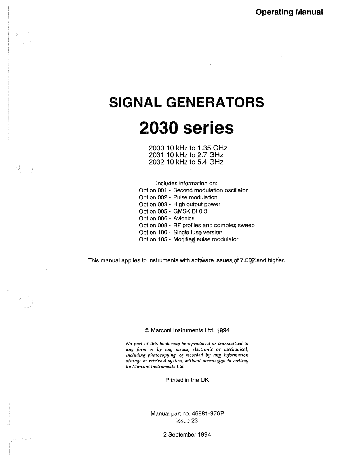 Marconi 2032, 2031, 2030 User Manual