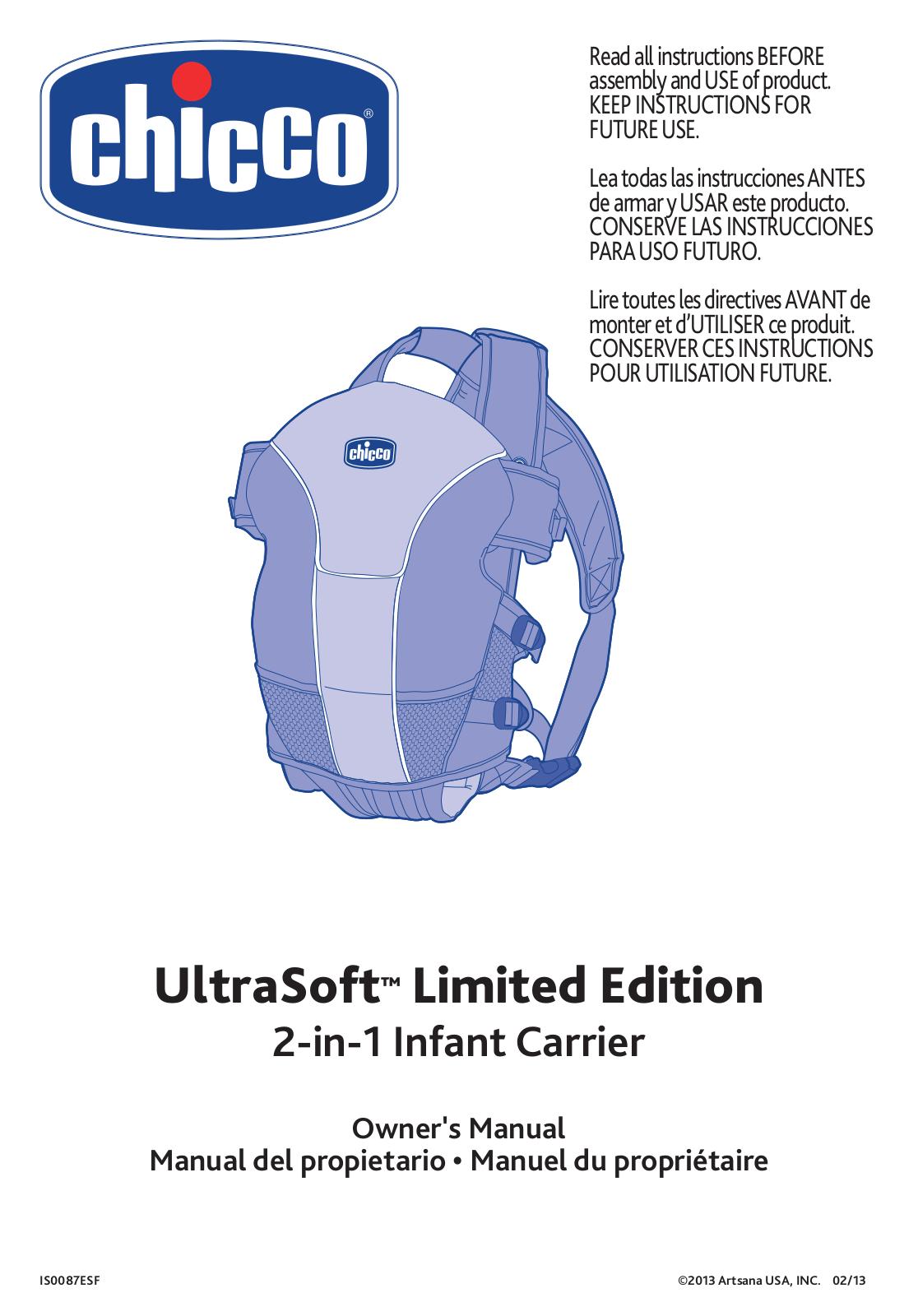 Chicco UltraSoft Limited Edition Carrier Owner's Manual