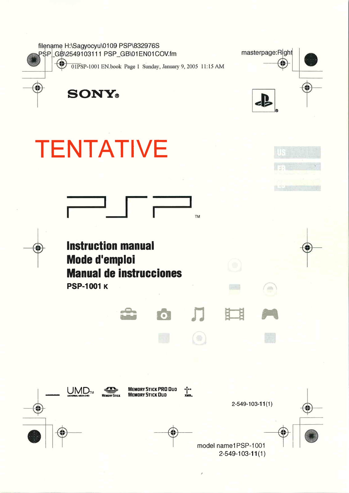 Sony PSP1001 Users Manual