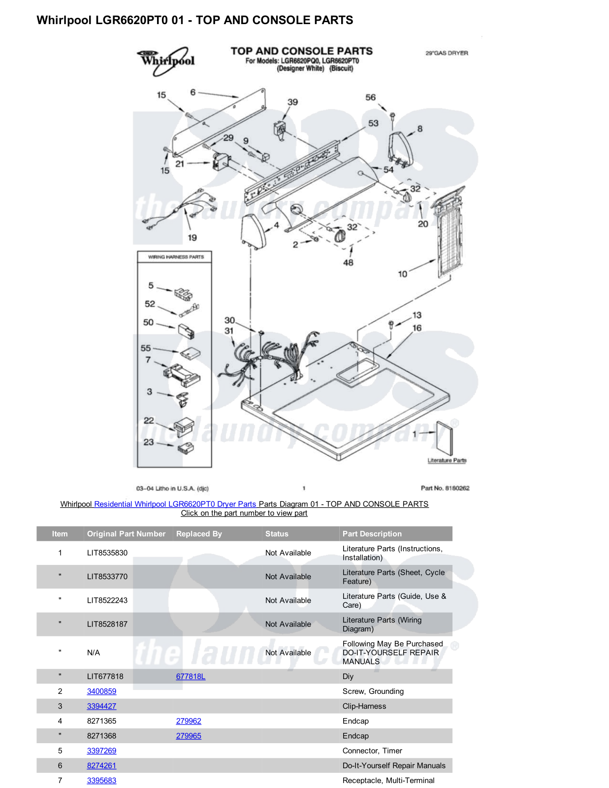 Whirlpool LGR6620PT0 Parts Diagram