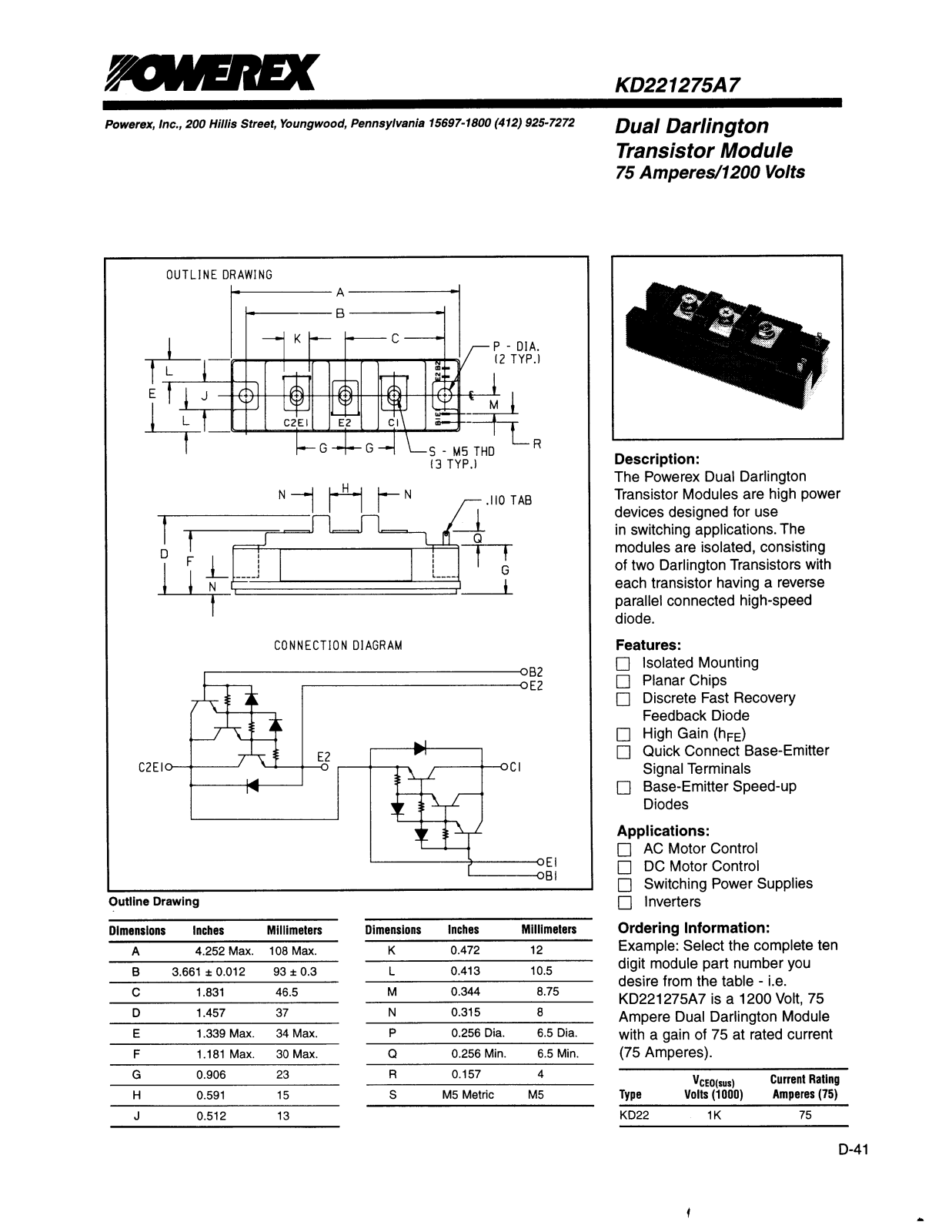 POWEREX KD221275A7 Datasheet