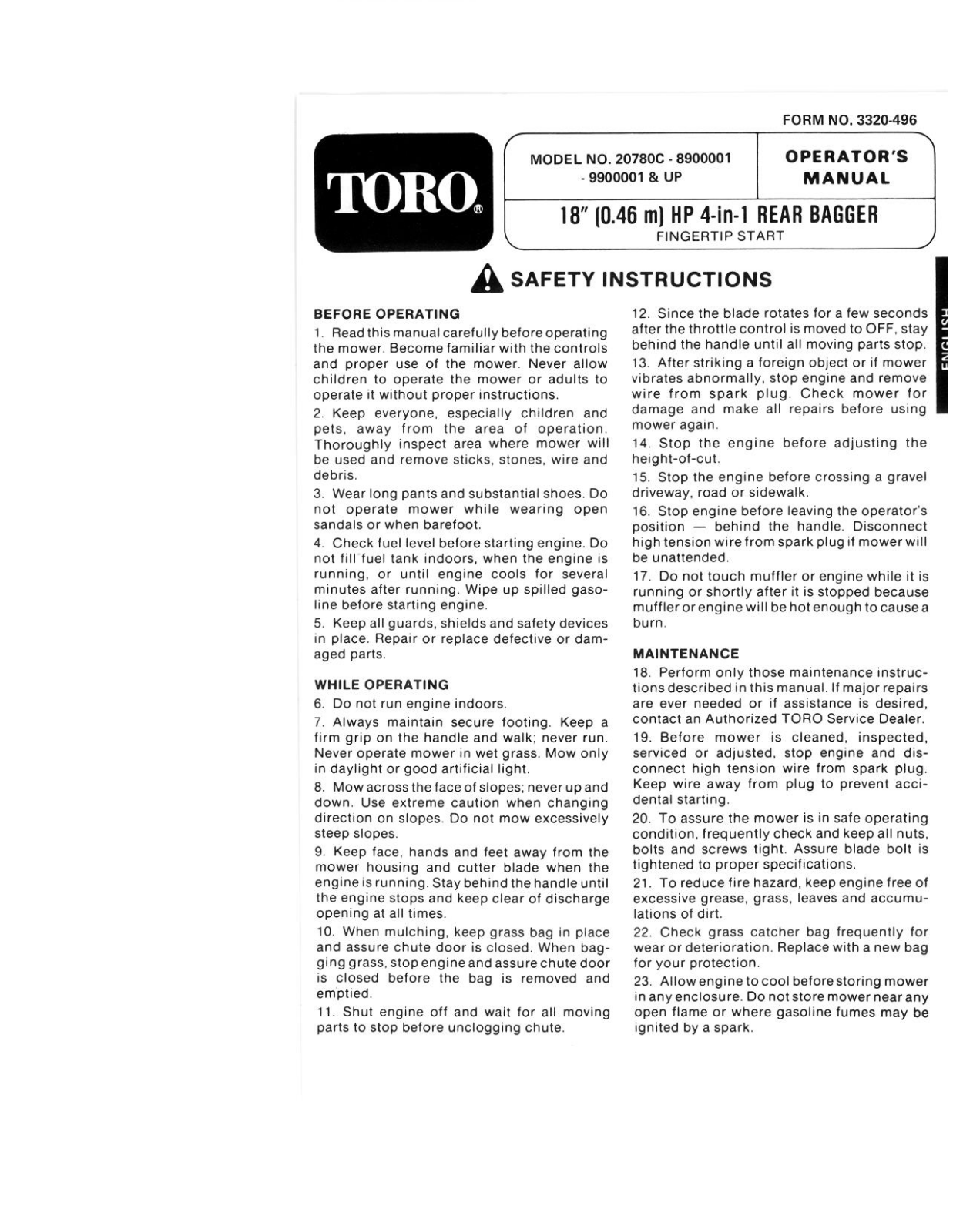 Toro 20780C Operator's Manual