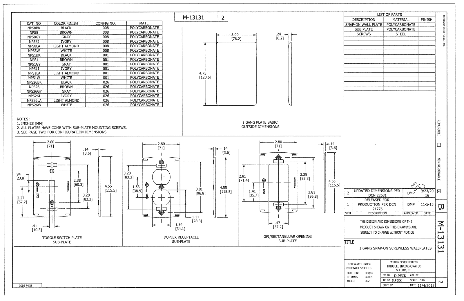 Hubbell NPS26I Reference Drawing