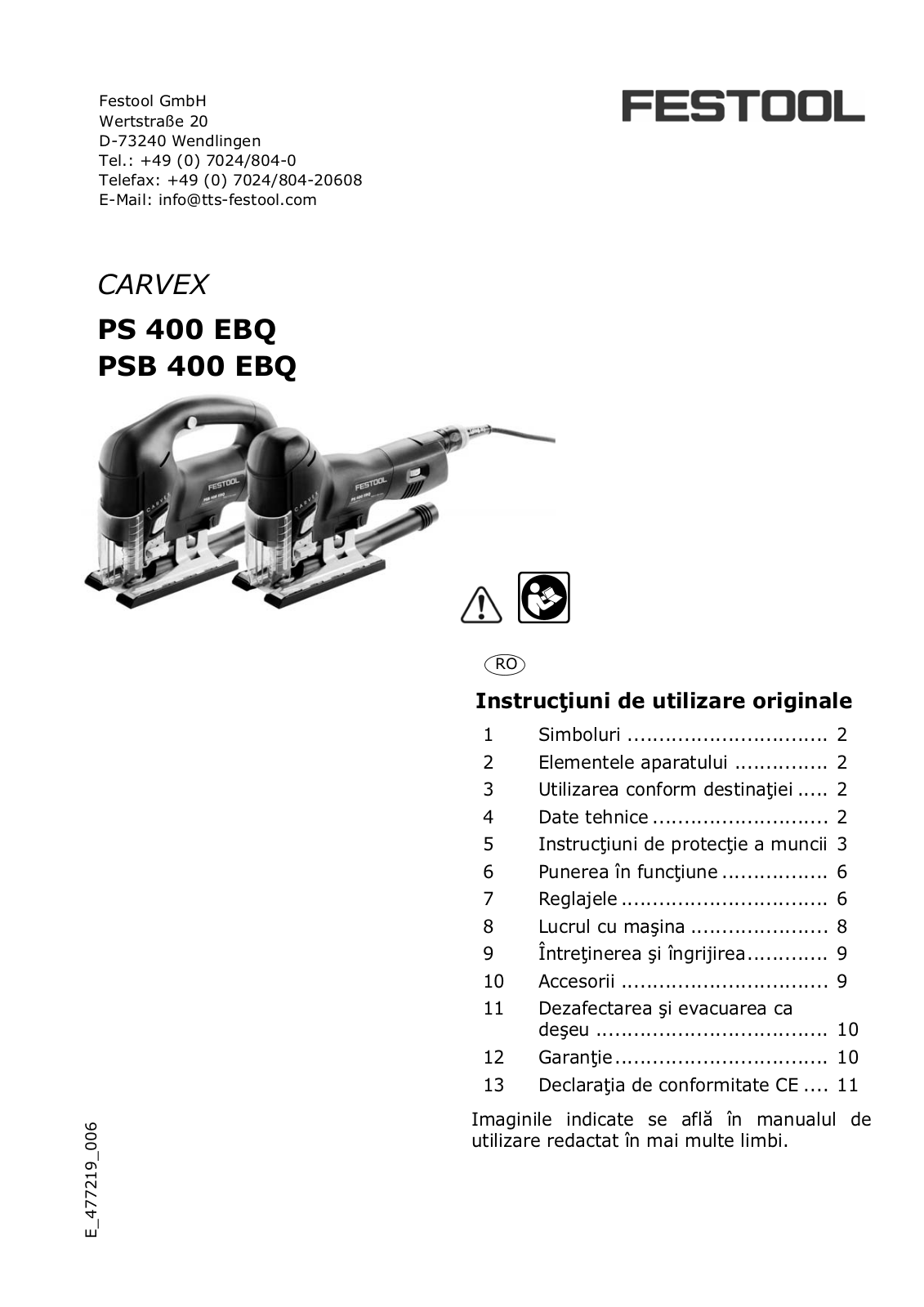 Festool PS 400 EBQ, PSB 400 EBQ User Manual