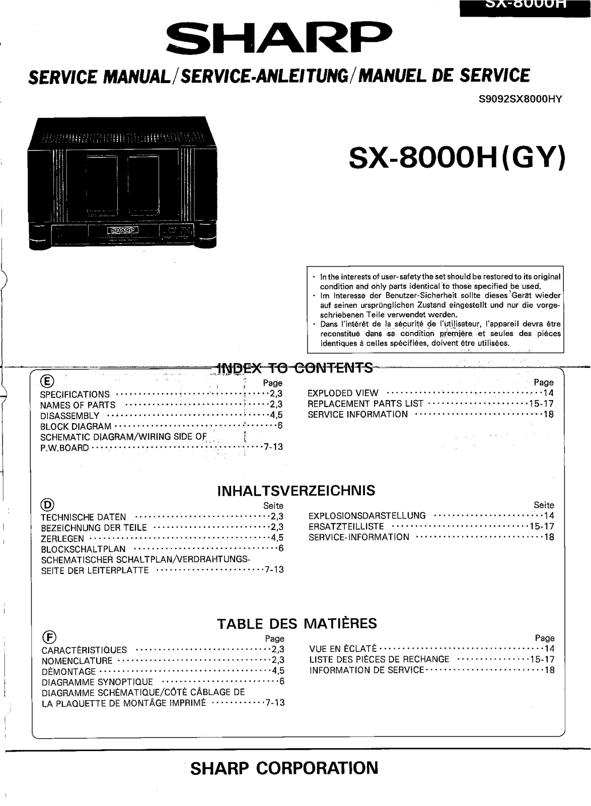 Sharp SX-8000-H Service manual