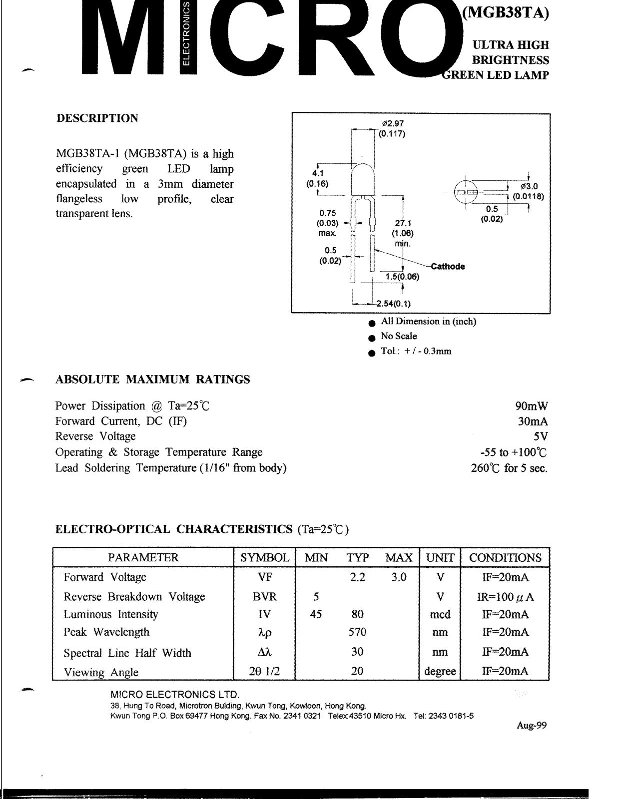 MICRO MGB38TA-1 Datasheet