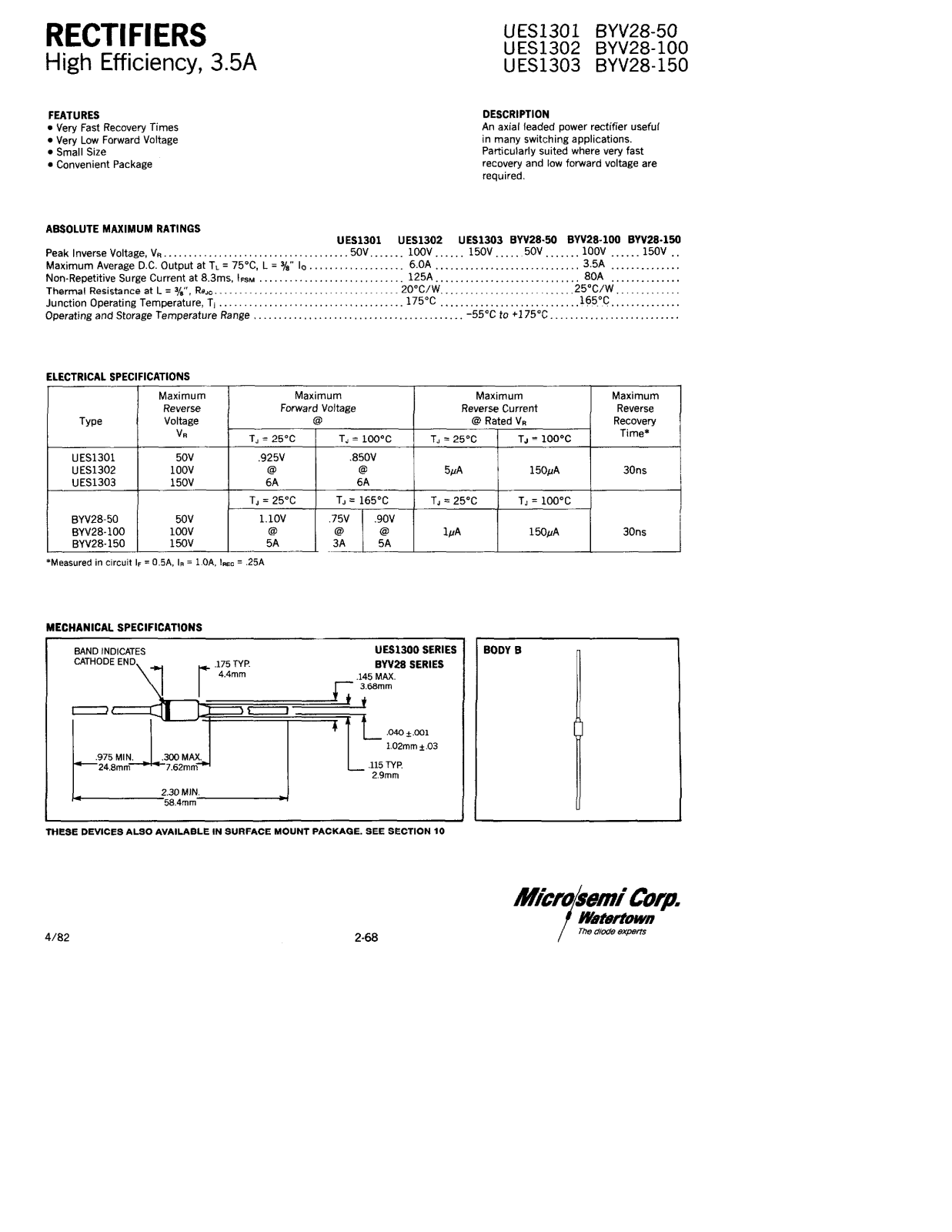 Microsemi UES1303, UES1302, UES1301 Datasheet