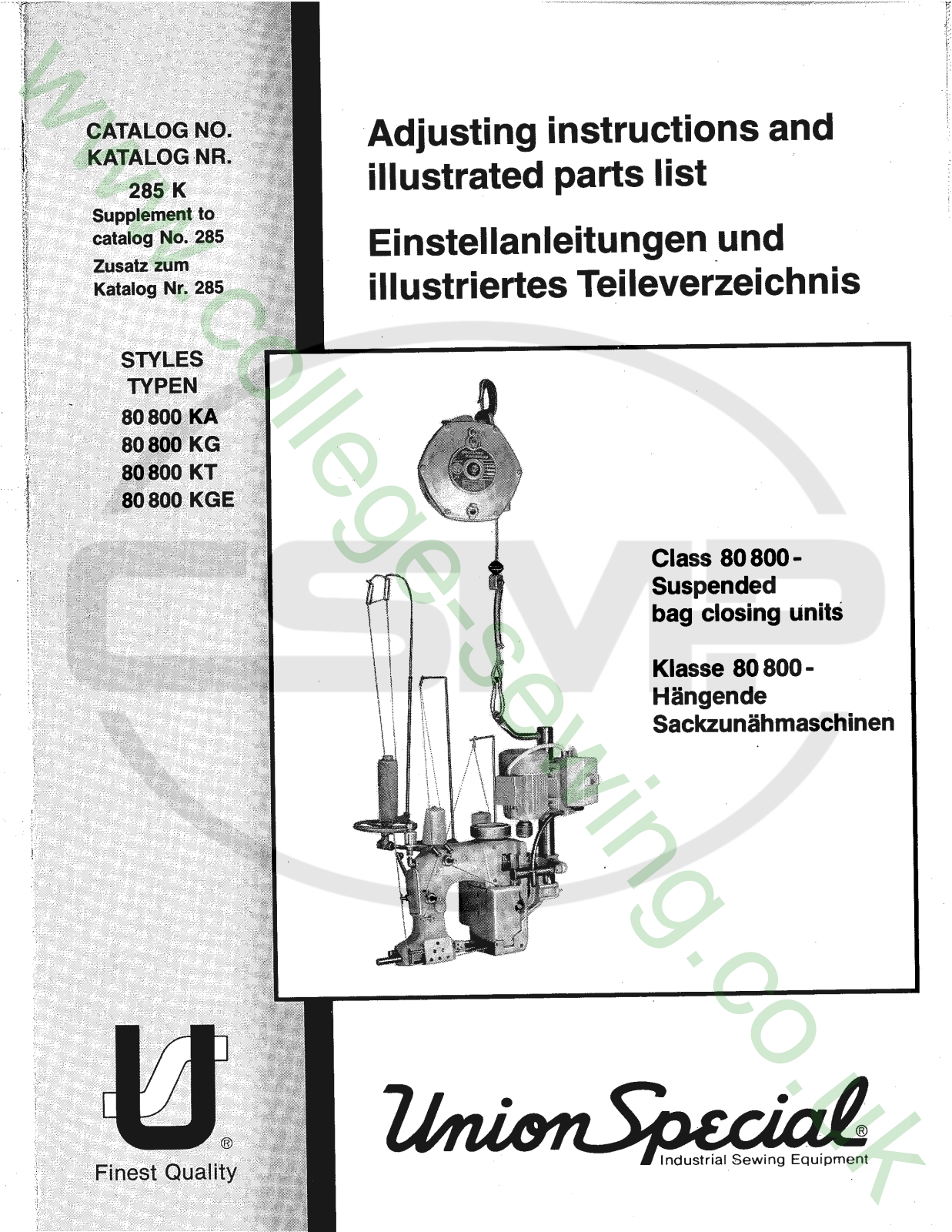 Union Special 285K Parts Book