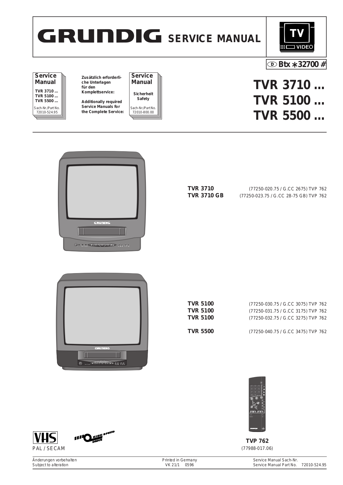 GRUNDIG TVR 3710, TVR 3710 FR, TVR 3710 GB, TVR 5100, TVR 5100 FR Service Manual