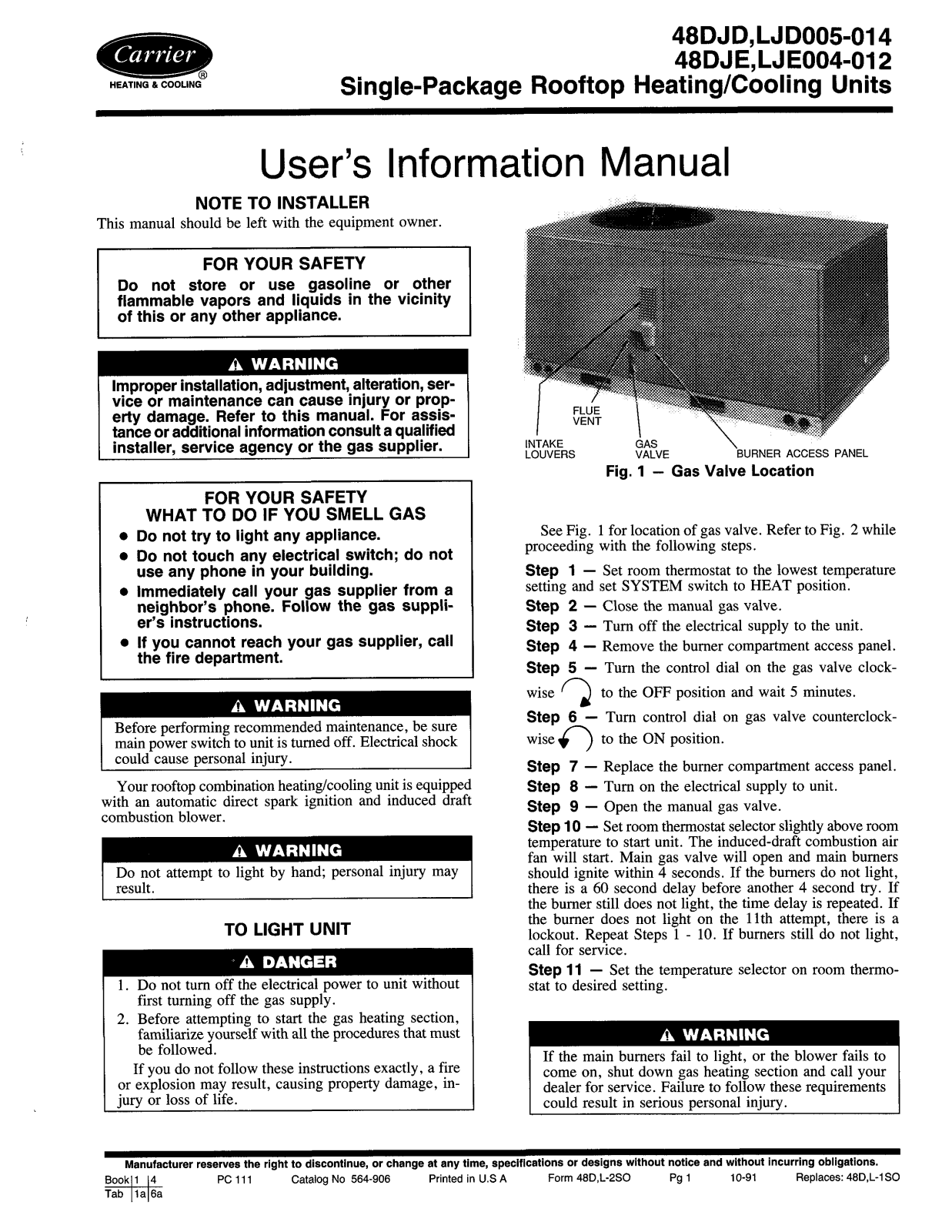 Carrier LJD005-014, 48DJD, LJE004-012 User Manual