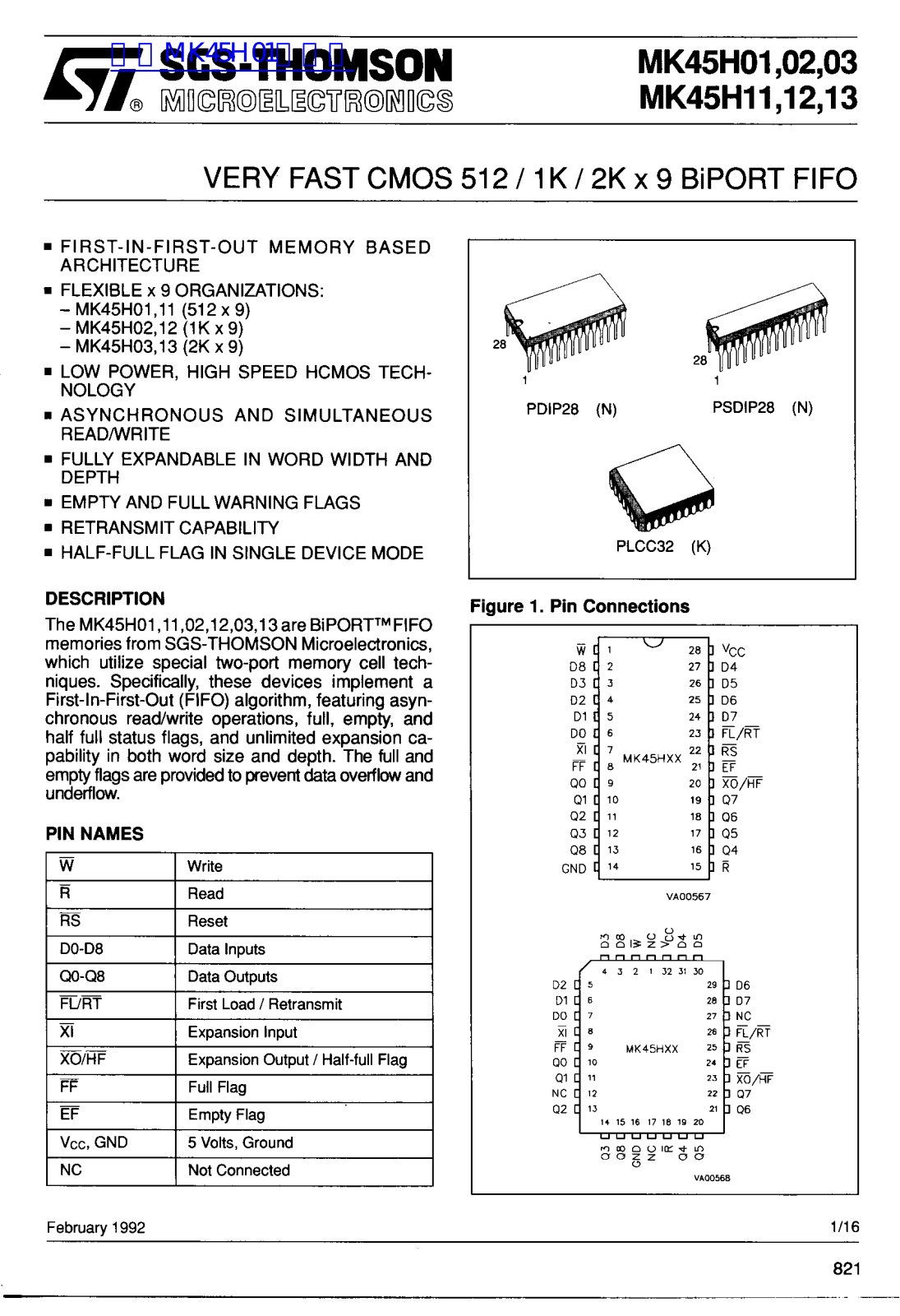 SGS-THOMSON MK45H01, MK45H02, MK45H03 Technical data