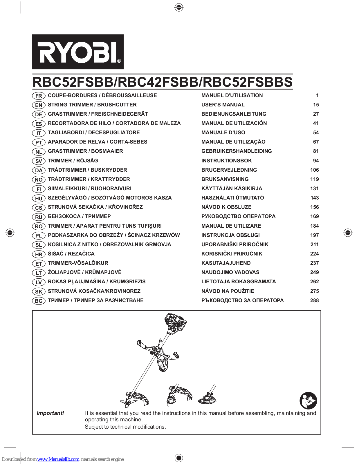 Ryobi RBC52FSBB, RBC42FSBB, RBC52FSBBS User Manual - ManualMachine.com