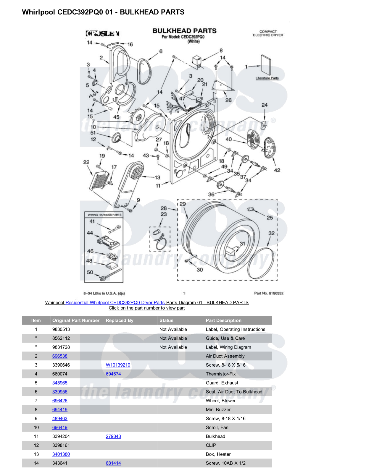 Whirlpool CEDC392PQ0 Parts Diagram