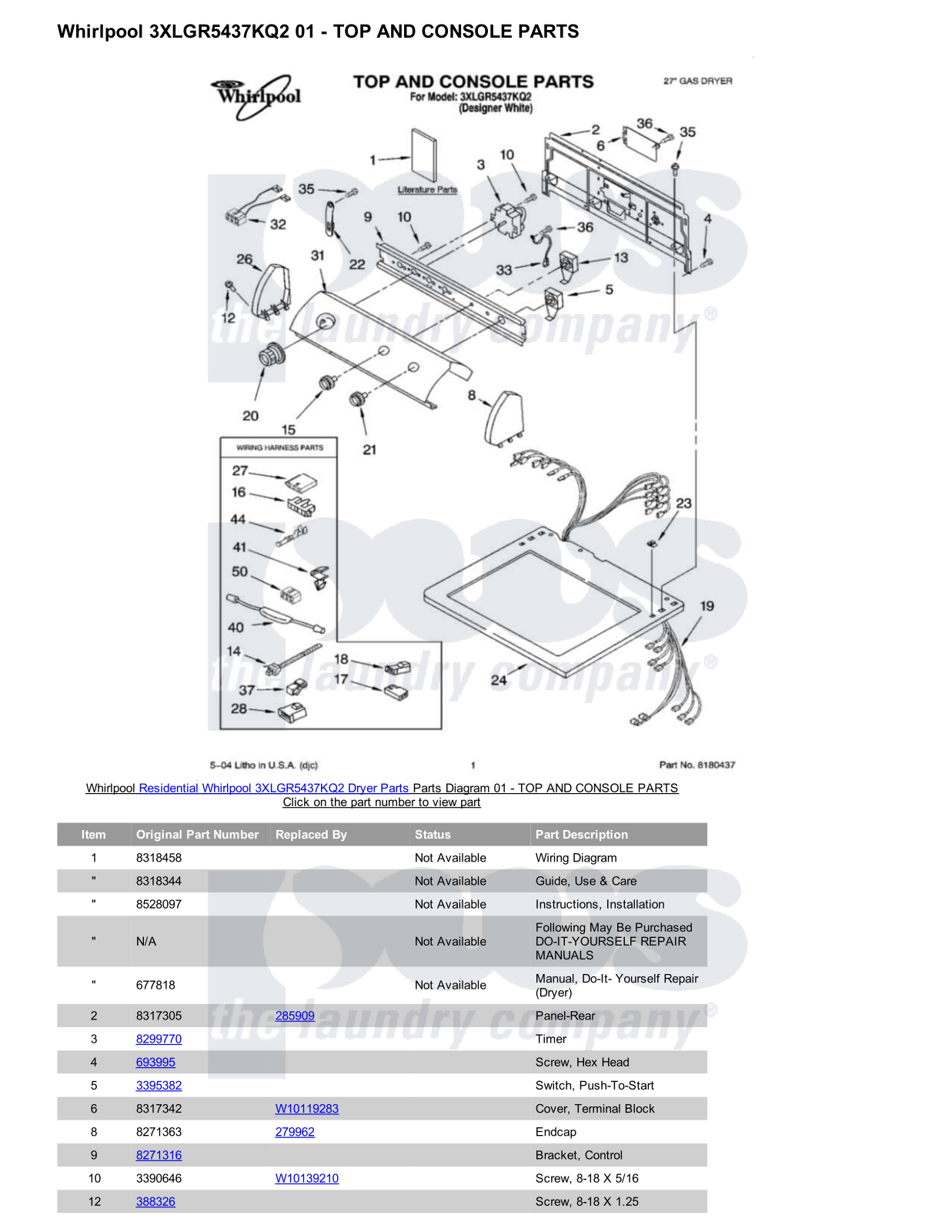 Whirlpool 3XLGR5437KQ2 Parts Diagram