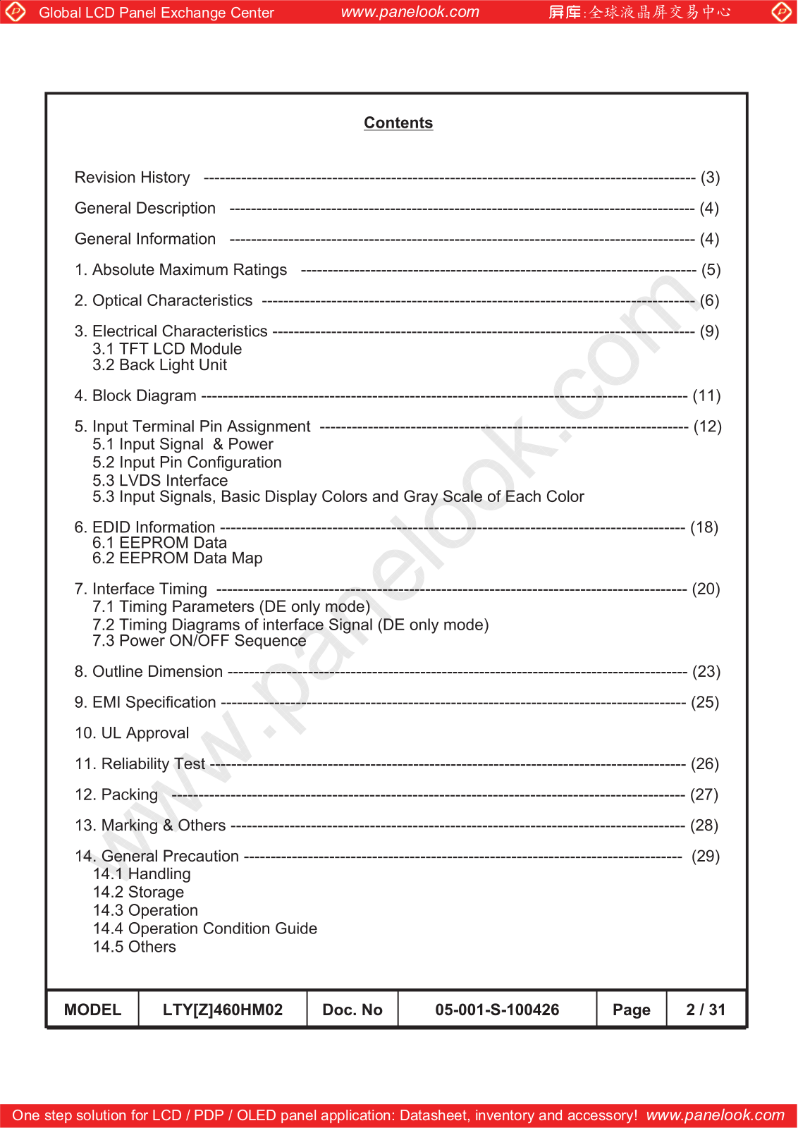 SAMSUNG LTY460HM02 Specification