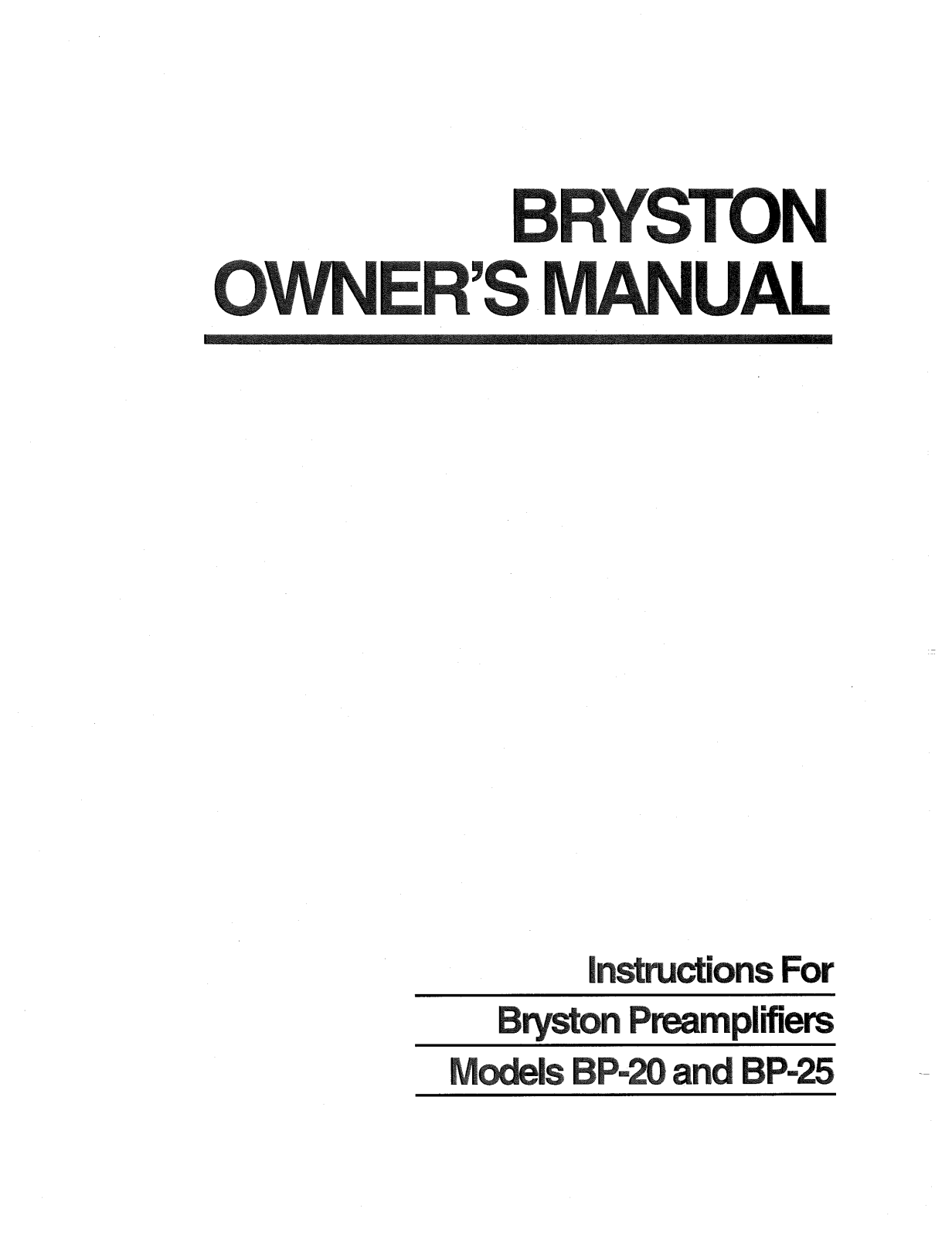 Bryston BP-20, BP-25 Owners manual