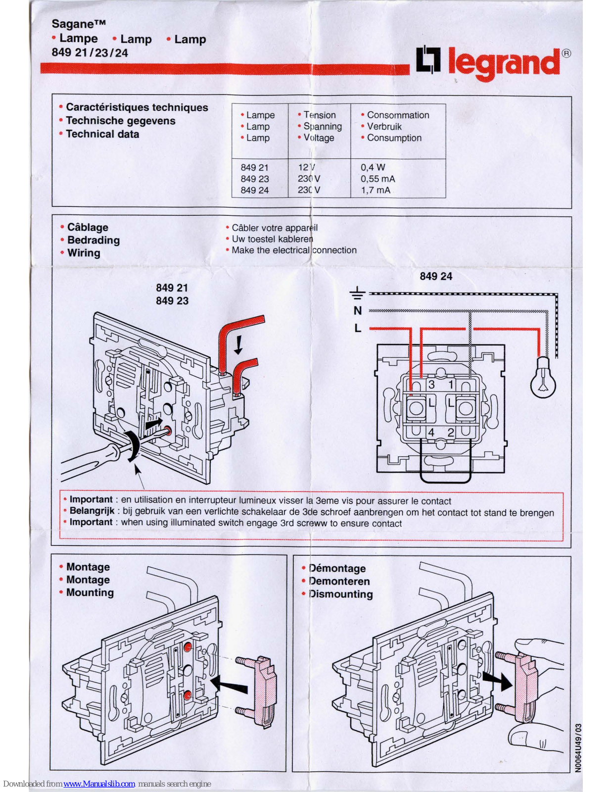 LEGRAND 849 21, 849 23, 849 24 User Manual - ManualMachine.com