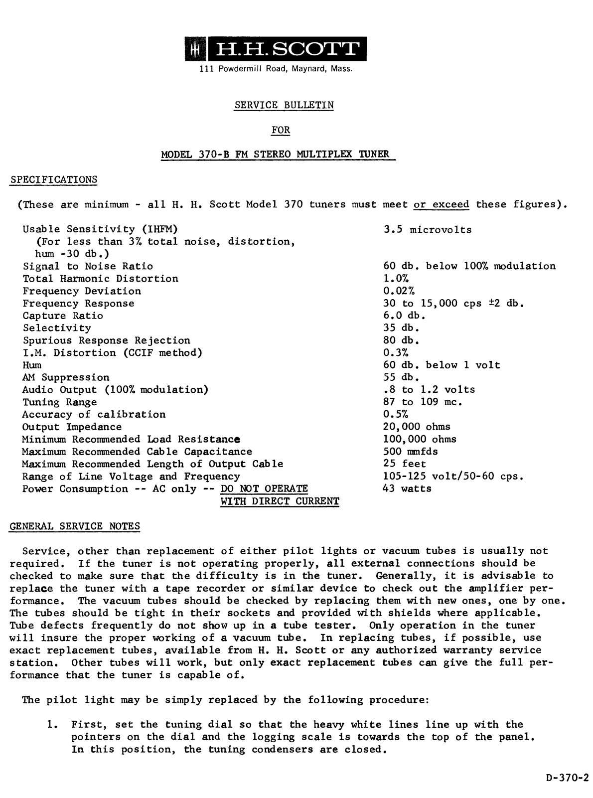 H.H. Scott 370-B Service manual