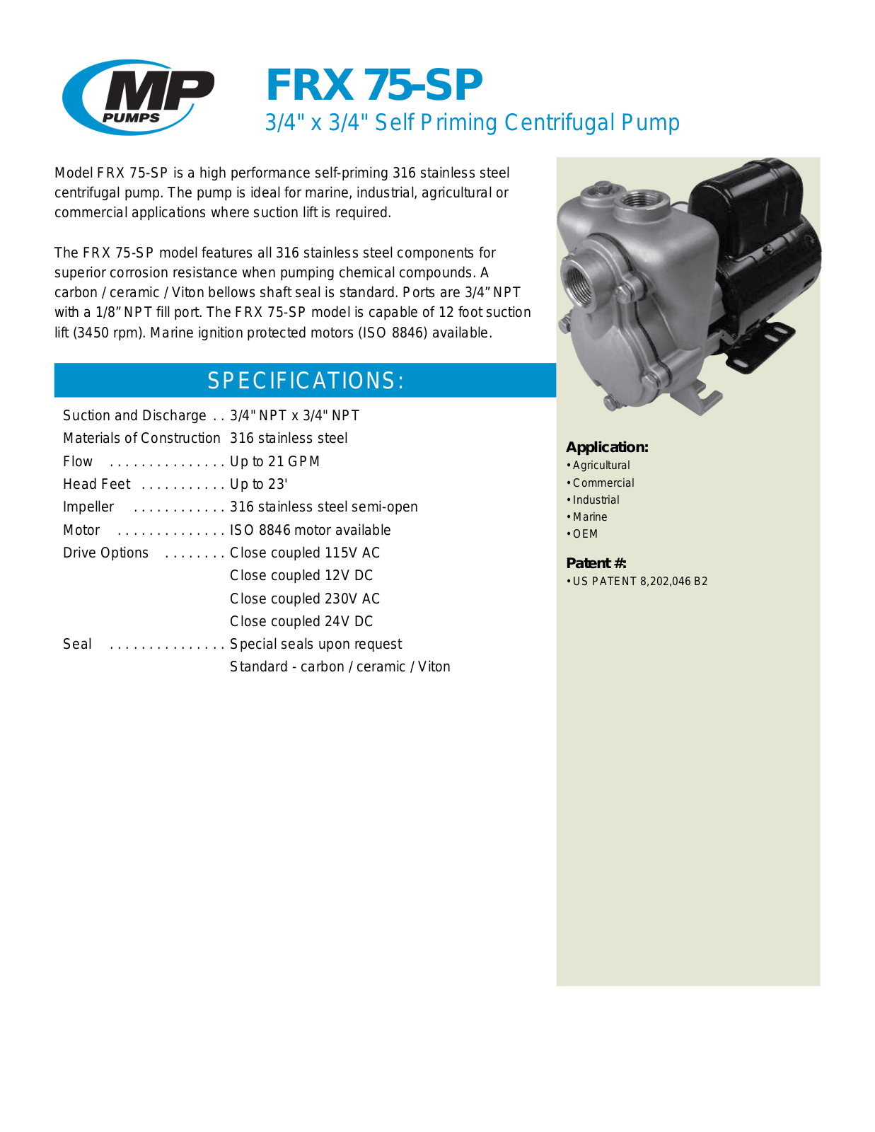 MP Pumps FRX 75-SP User Manual