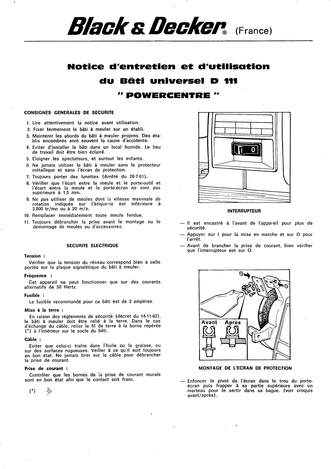 BLACK & DECKER TOURET UNIVERSEL D111 User Manual