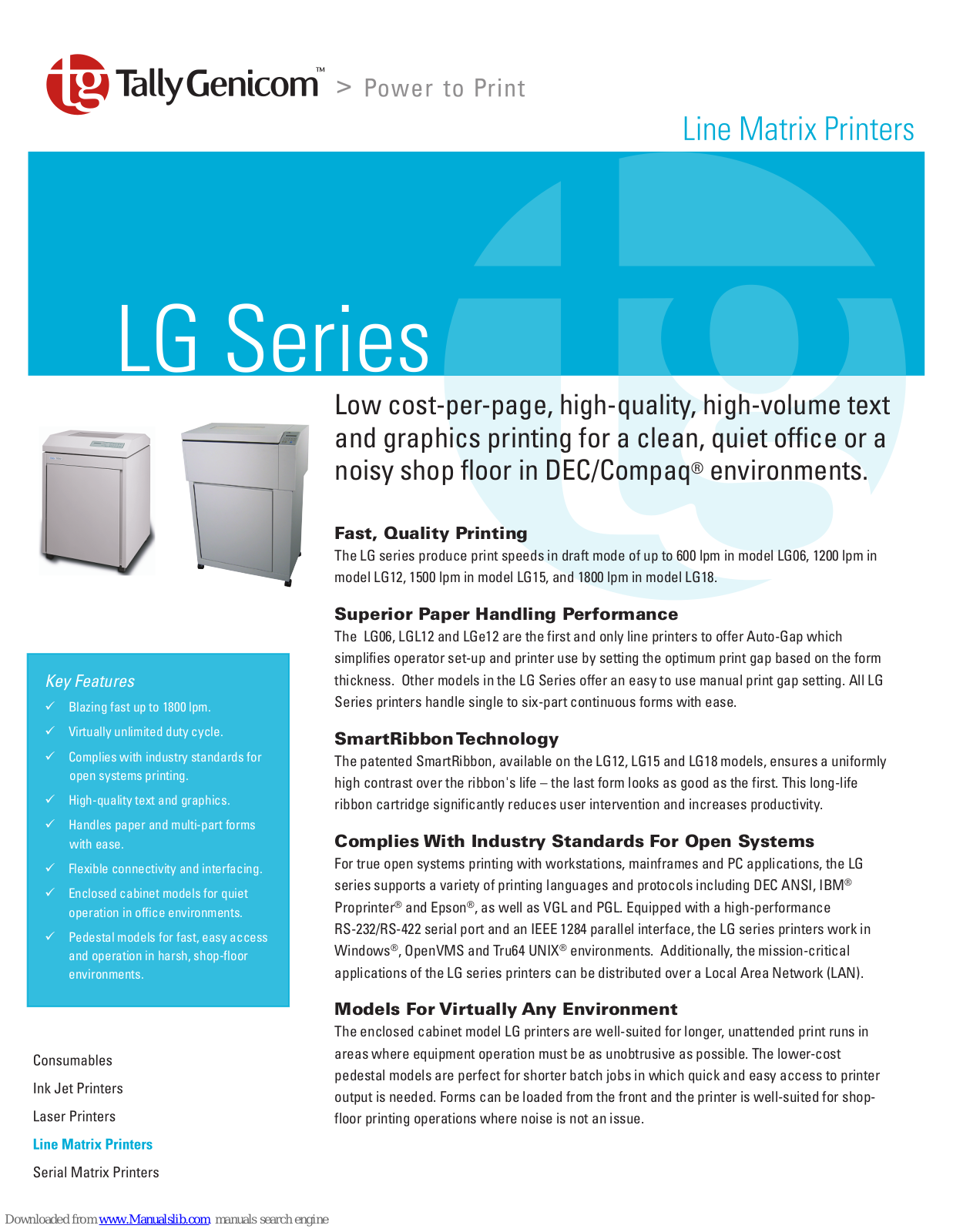 TallyGenicom LG15, LGe06, LGe12, LGi12, LGi15 Specifications