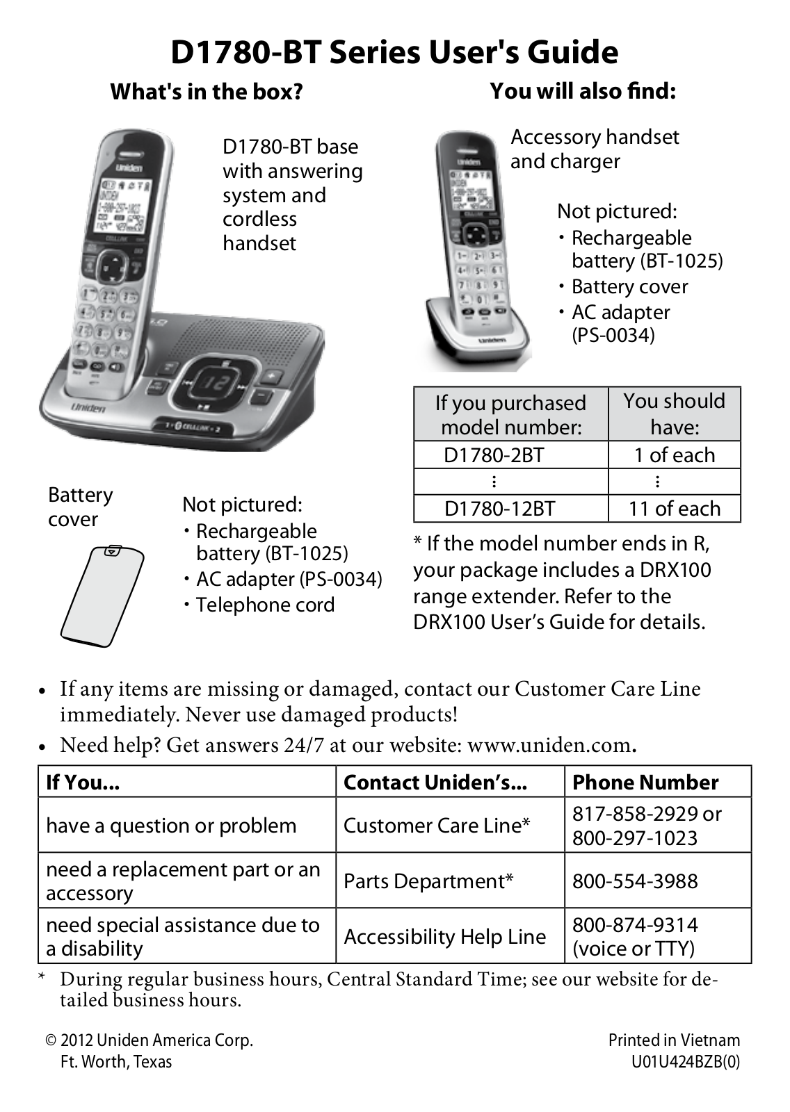 Uniden D1780-BT User Manual