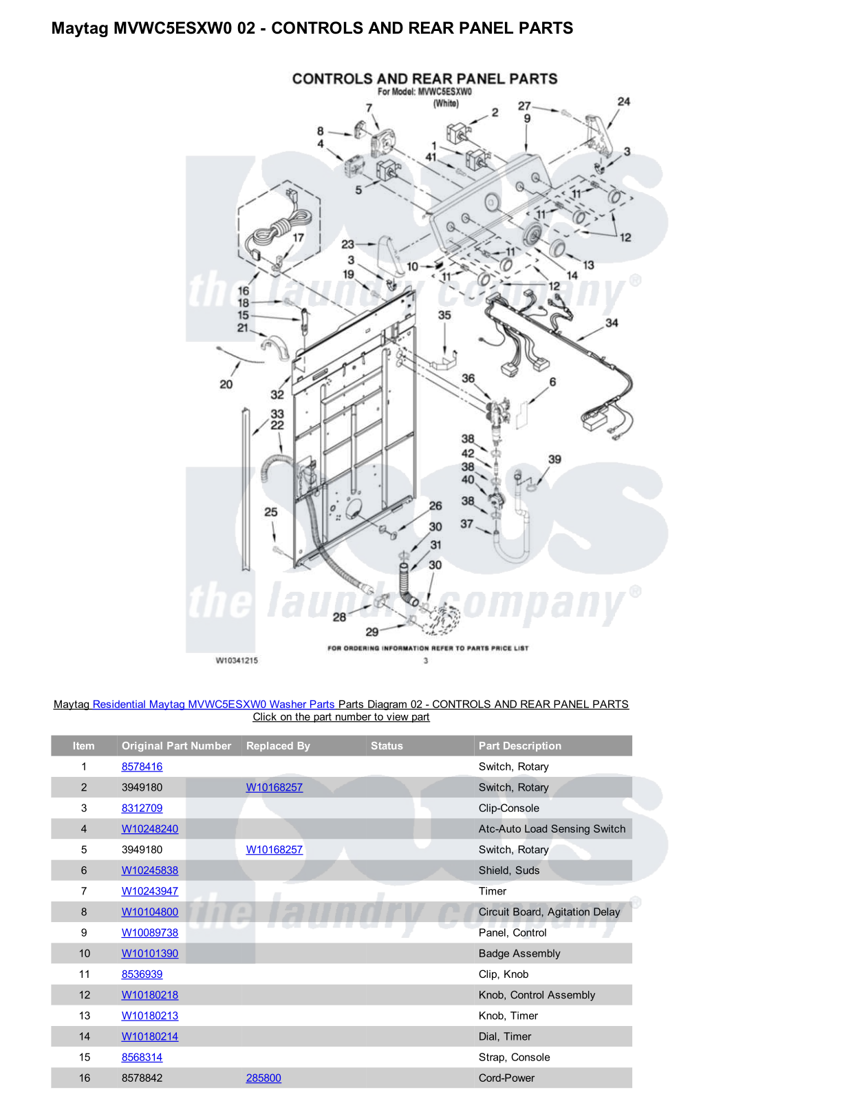 Maytag MVWC5ESXW0 Parts Diagram