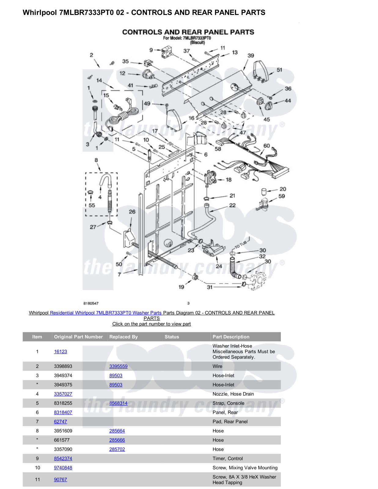 Whirlpool 7MLBR7333PT0 Parts Diagram