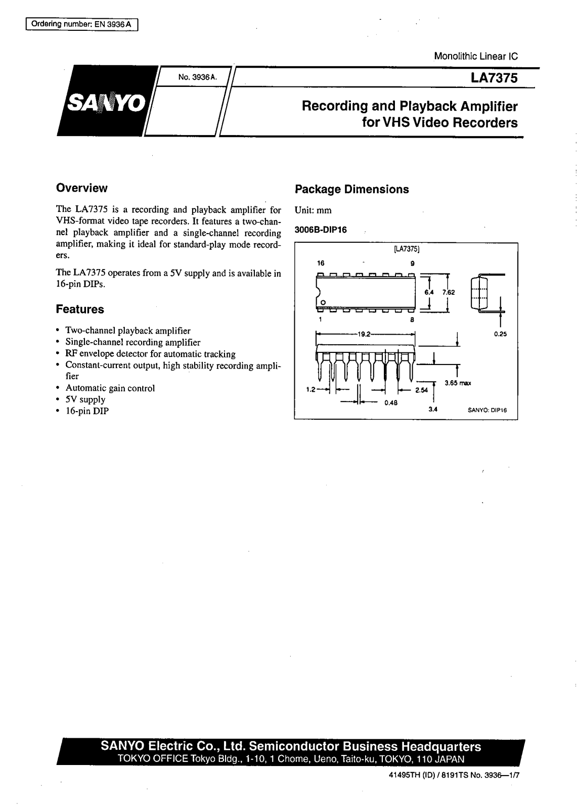 SANYO LA7375 Datasheet