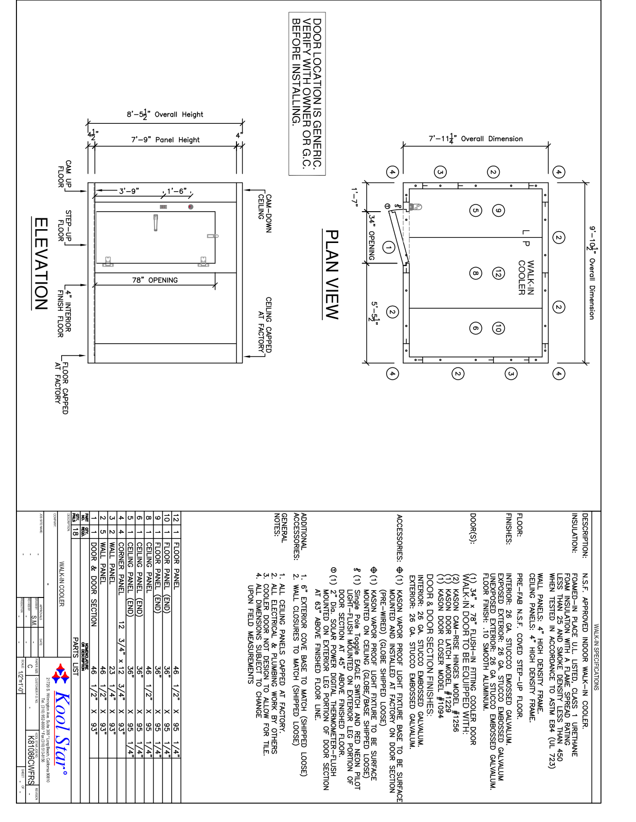 Kool Star 8X10 Cooler Parts Diagram