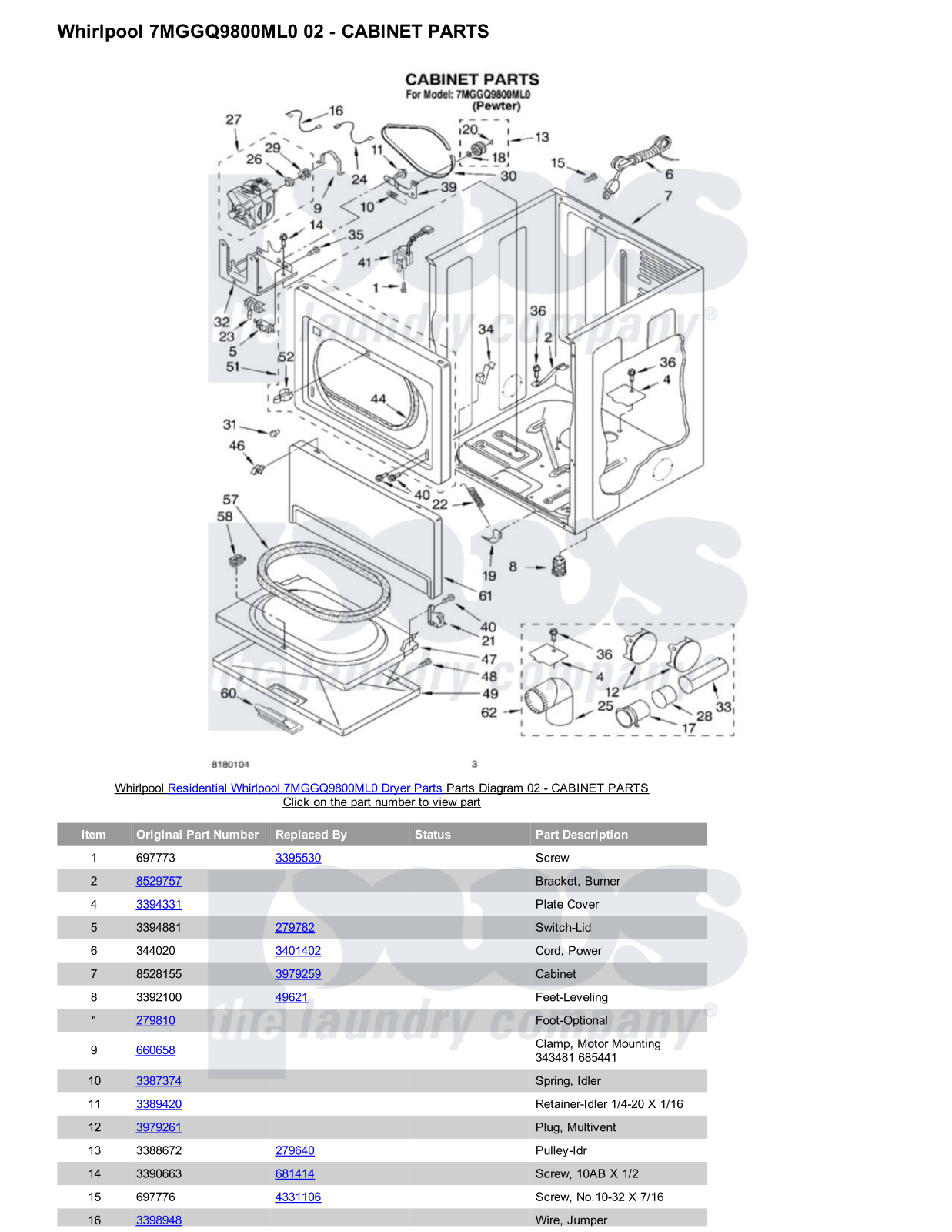 Whirlpool 7MGGQ9800ML0 Parts Diagram