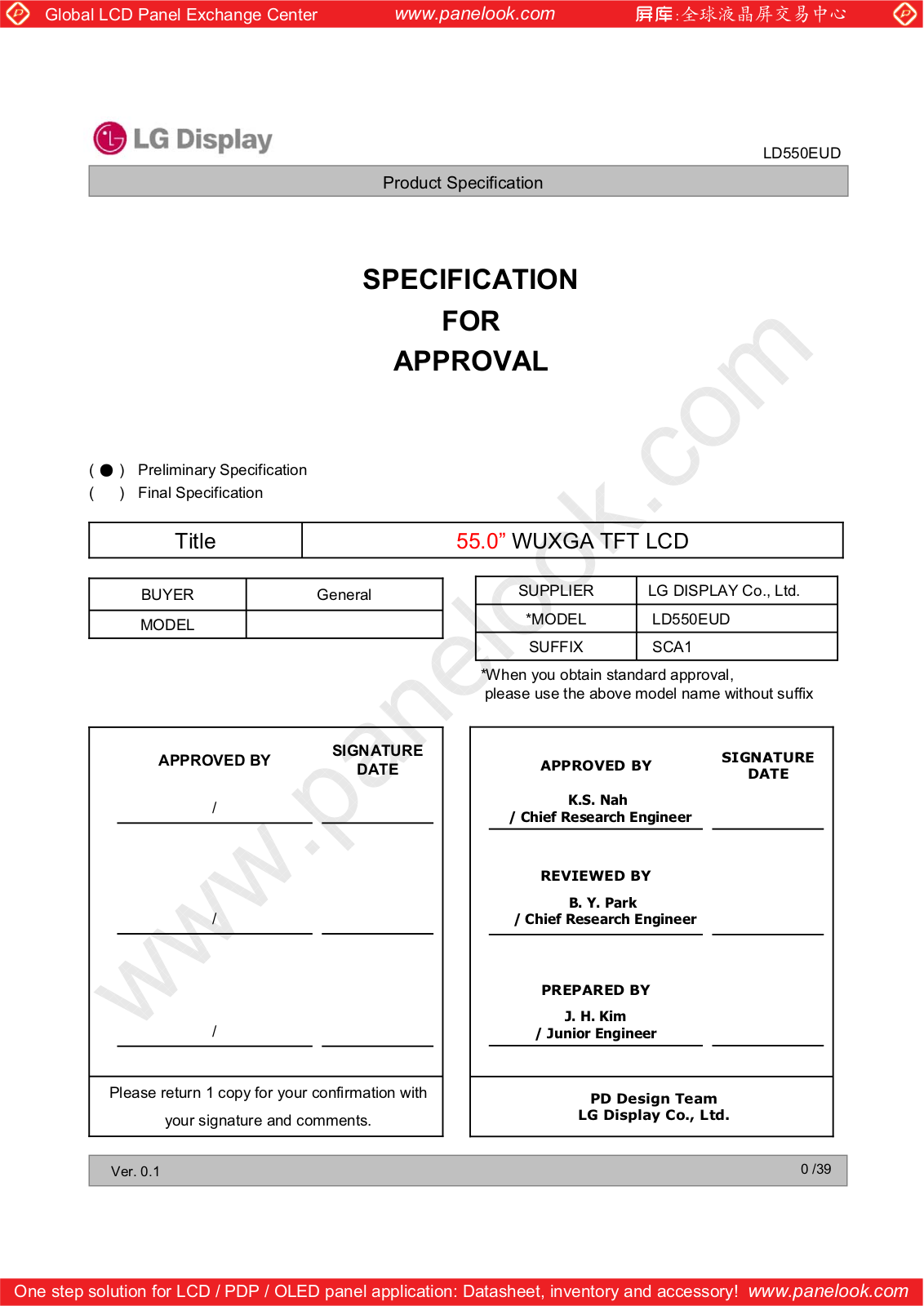 LG Display LD550EUD-SDA1 Specification