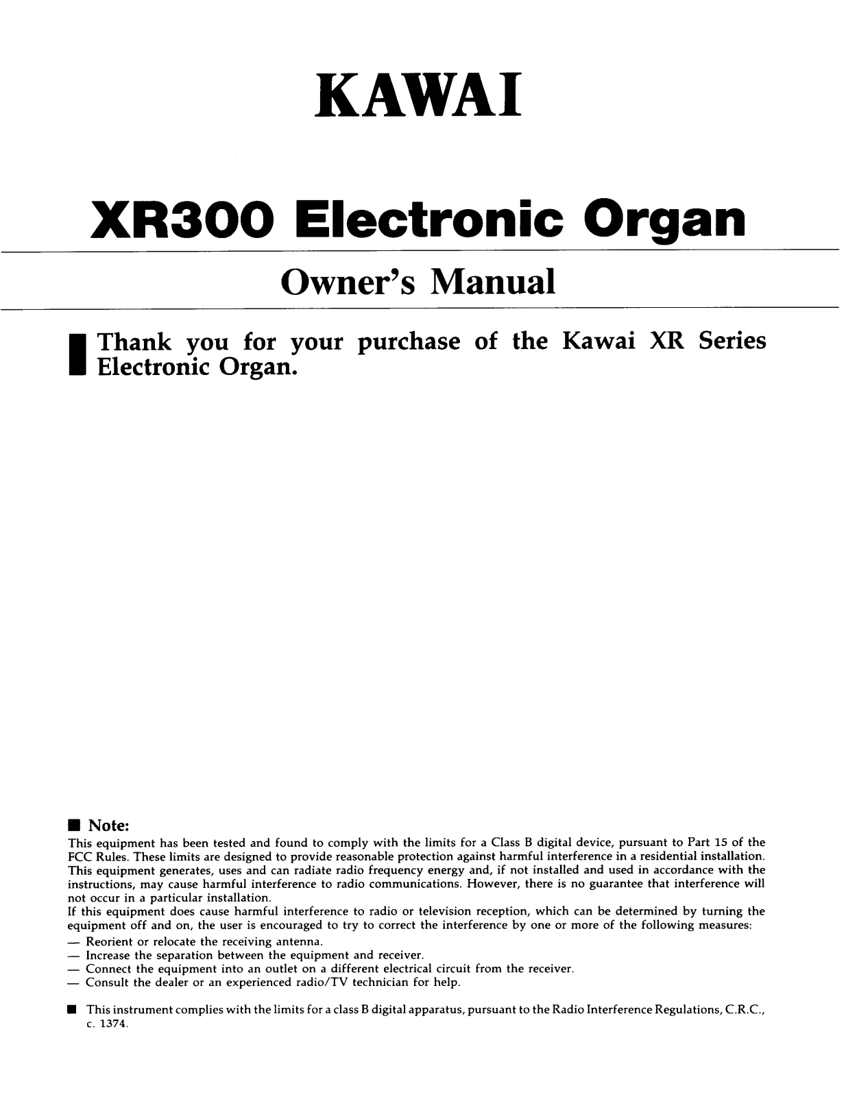 KAWAI XR300 User Guide