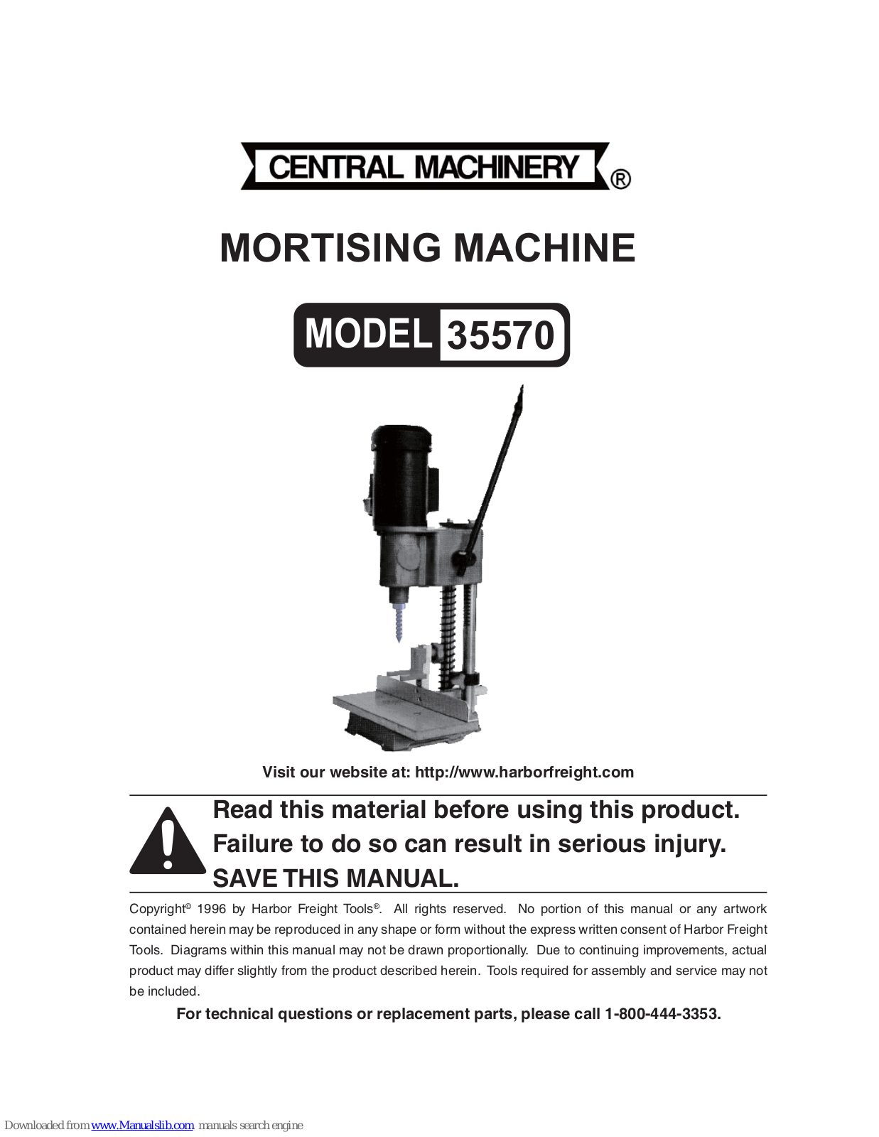 Central Machinery 35570 Assembly And Operating Instructions Manual