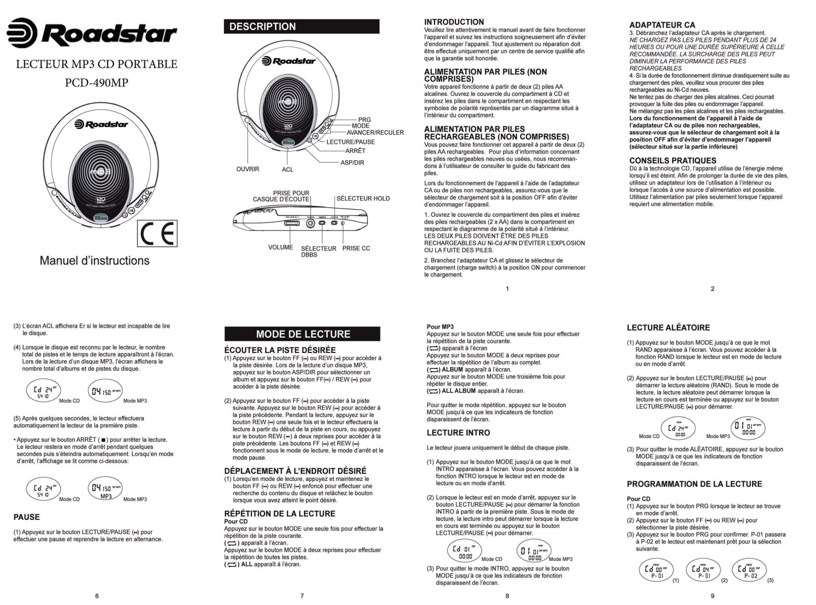 Roadstar PCD-490 MP Instruction Manual