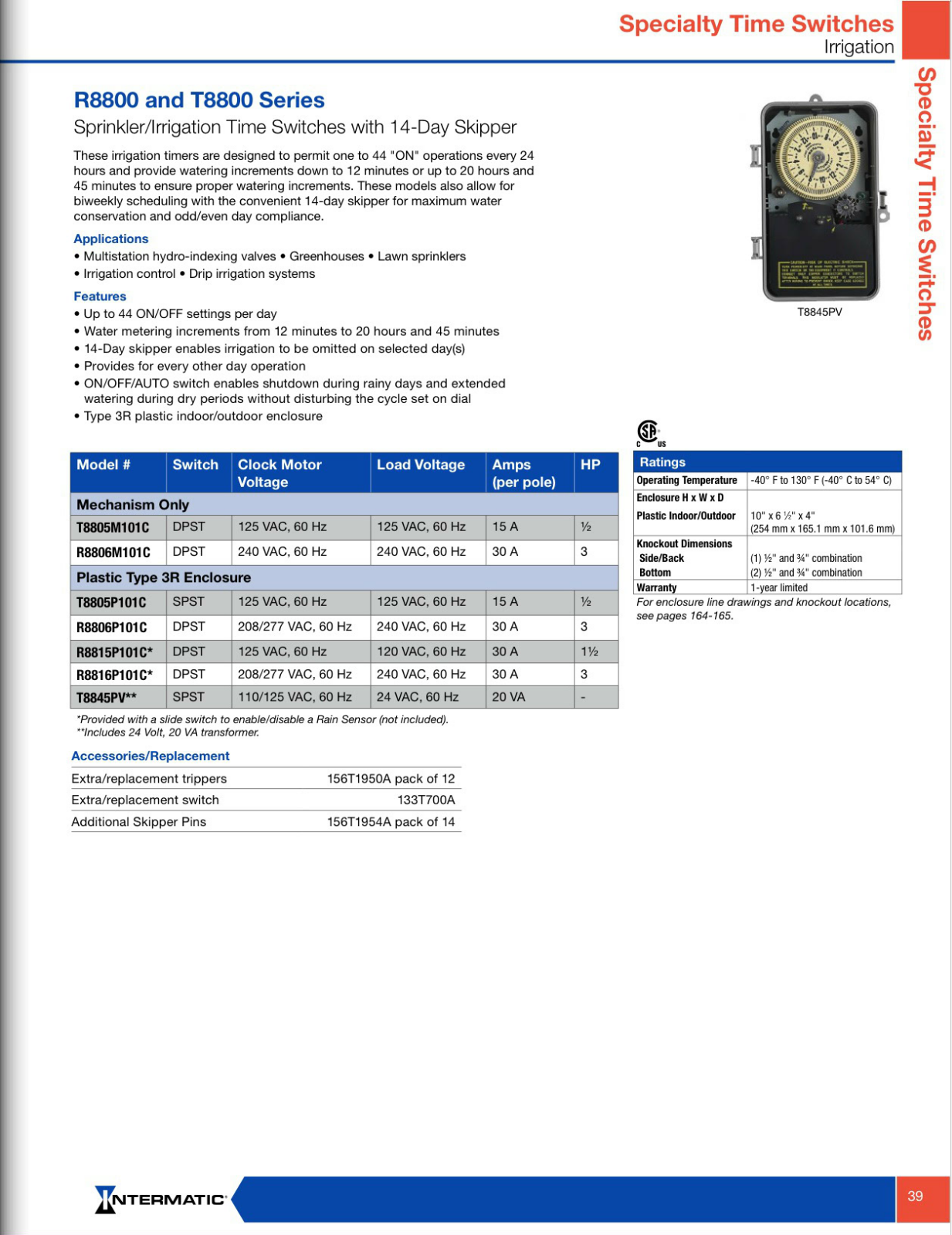 Intermatic T8800 Series, R8800 Series Catalog Page